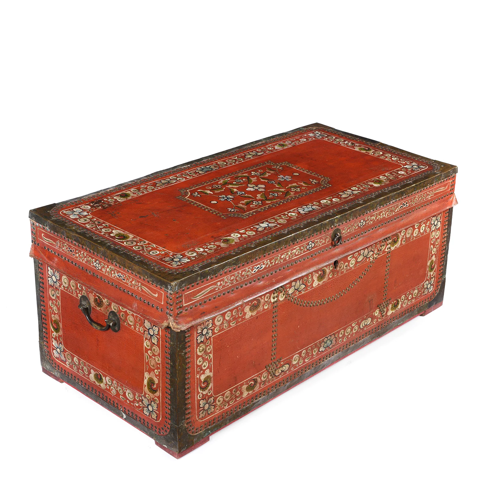 Painted Red Leather Camphor Trunk - Early 19thC - Image 4