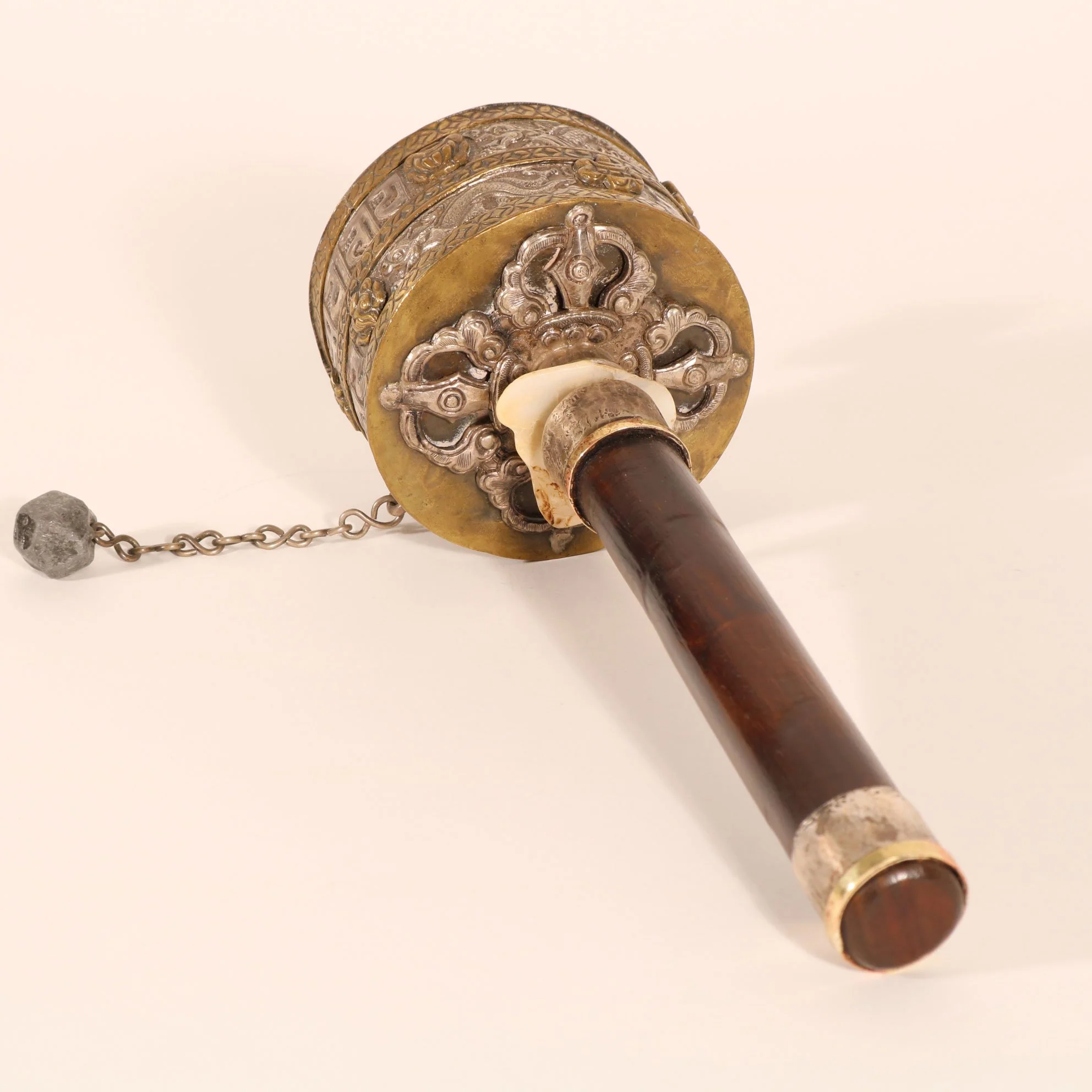 Tibetan Prayer Wheel Siver & Brass -19thC - Image 2