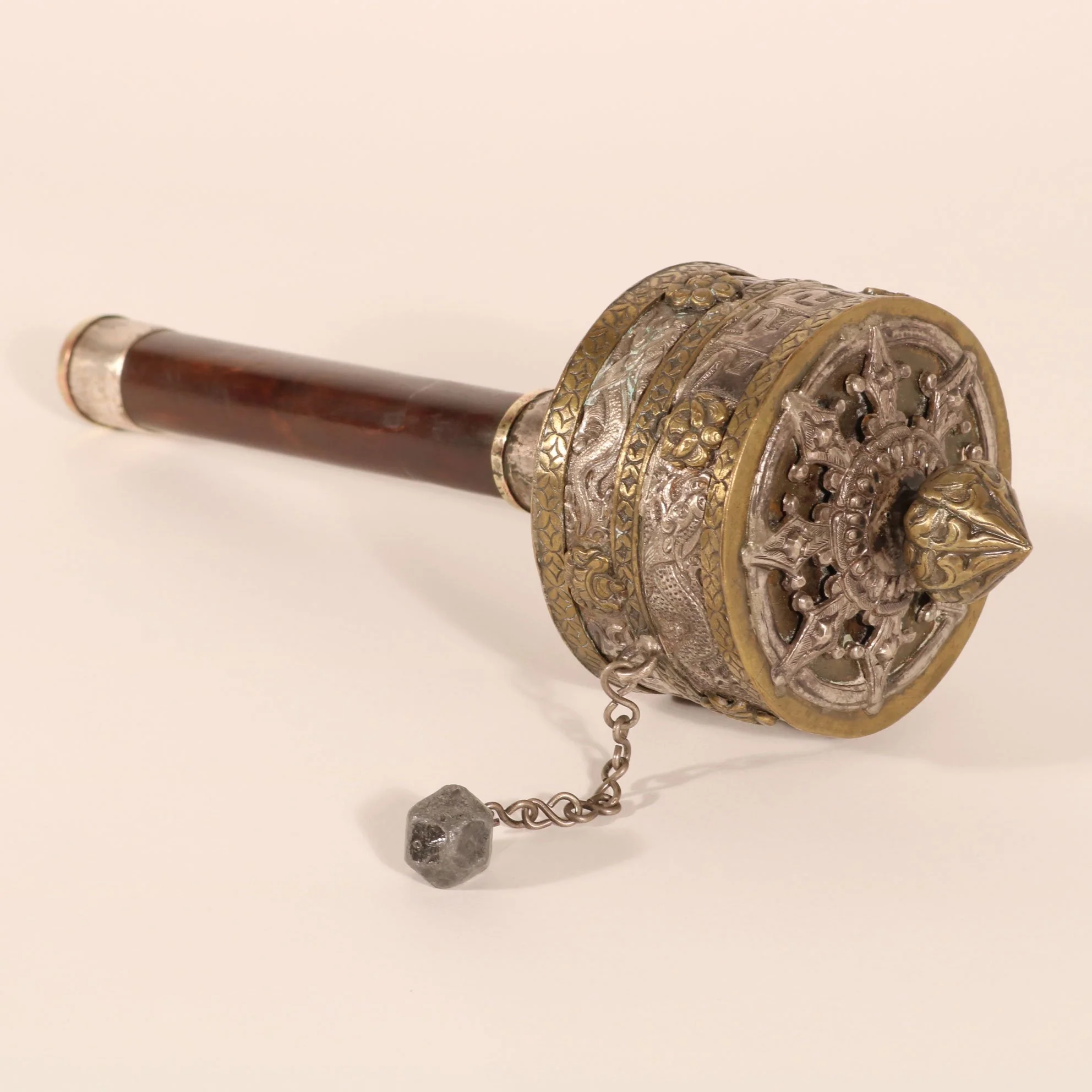 Tibetan Prayer Wheel Siver & Brass -19thC - Image 3