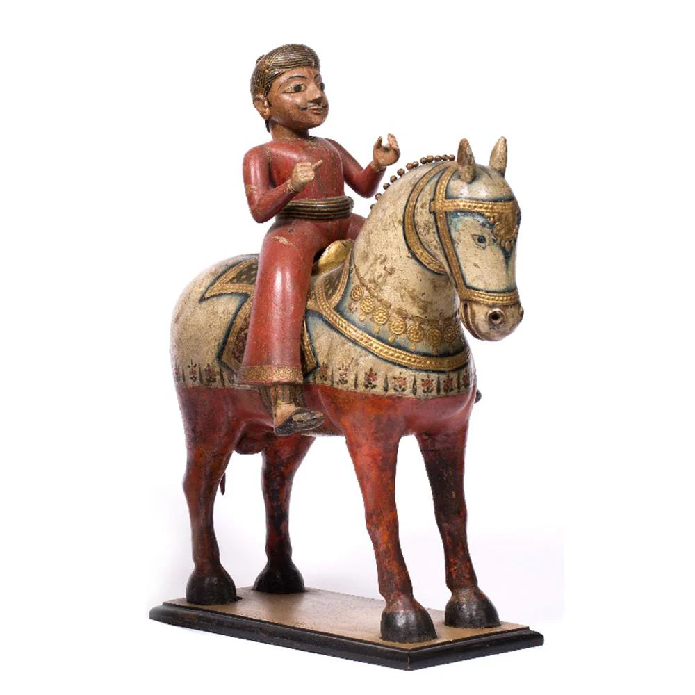 Painted Carved Horse & Rider from Rajasthan circa 1900 - Image 2