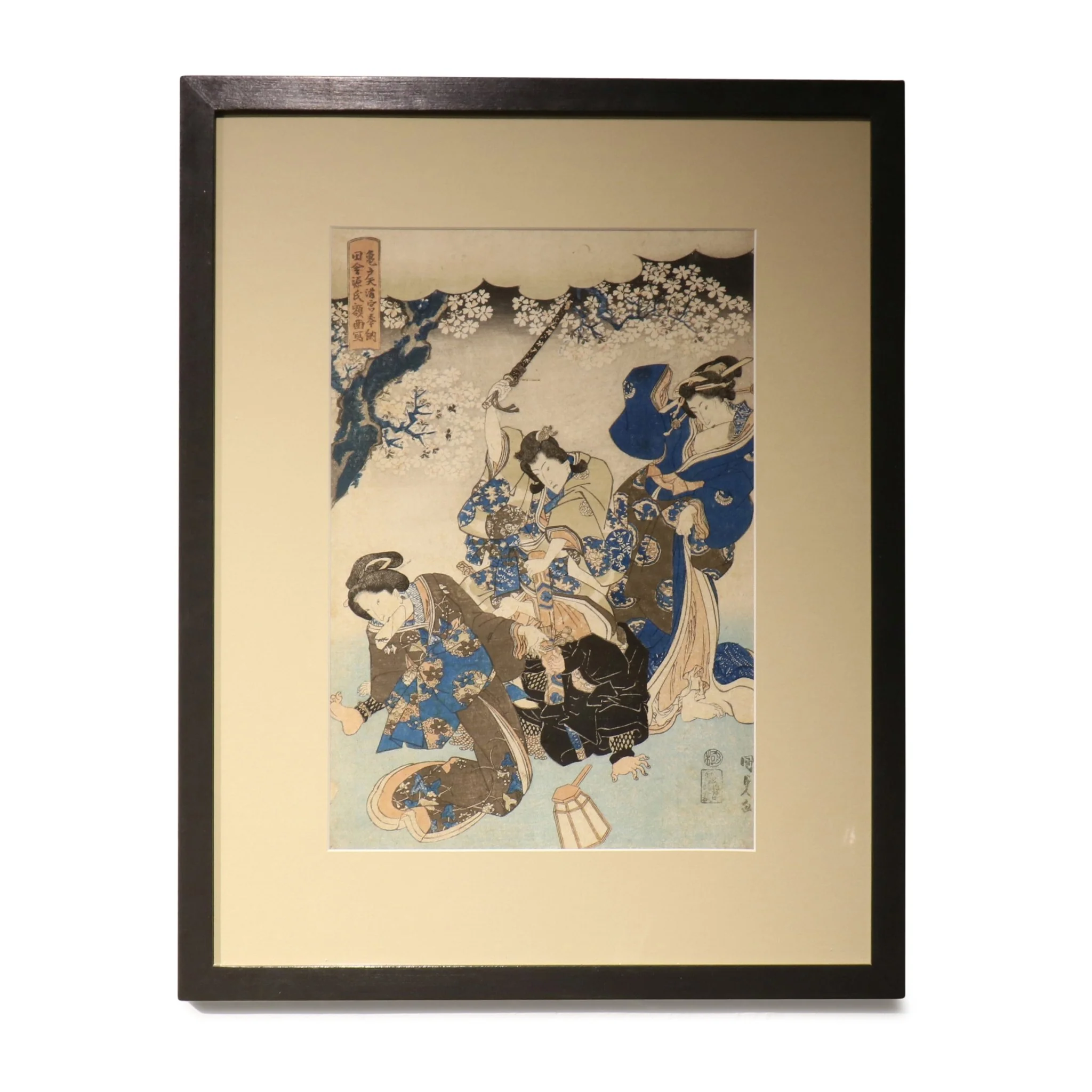 Old Framed Japanese Oban Woodblock Print By Utagawa Kunisada - 19thC