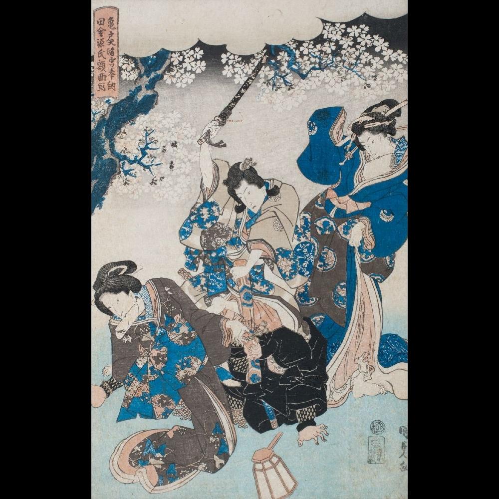 Old Framed Japanese Oban Woodblock Print By Utagawa Kunisada - 19thC - Image 2