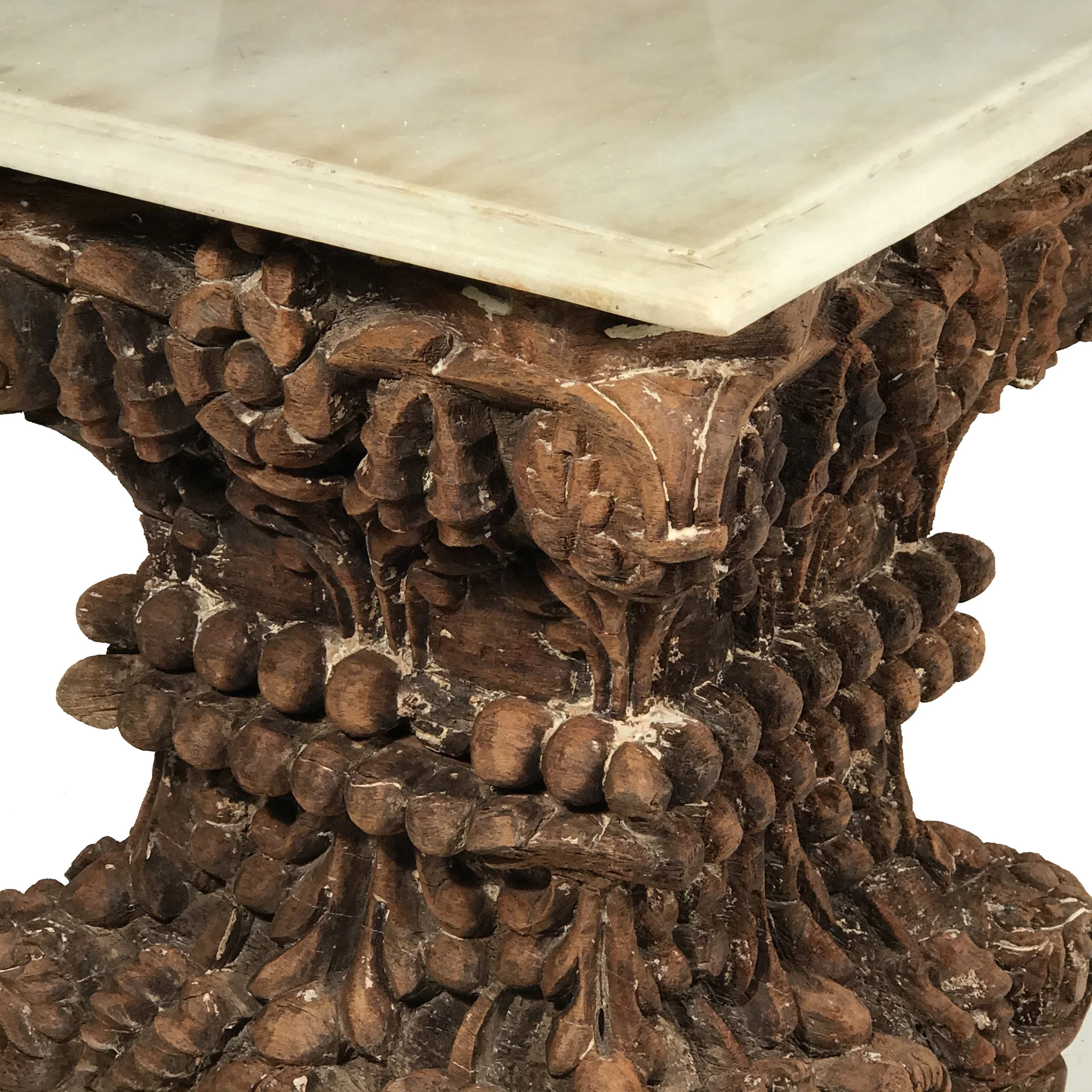 Marble Side Table Made From 19thC Carved Teak Capitols - Image 3