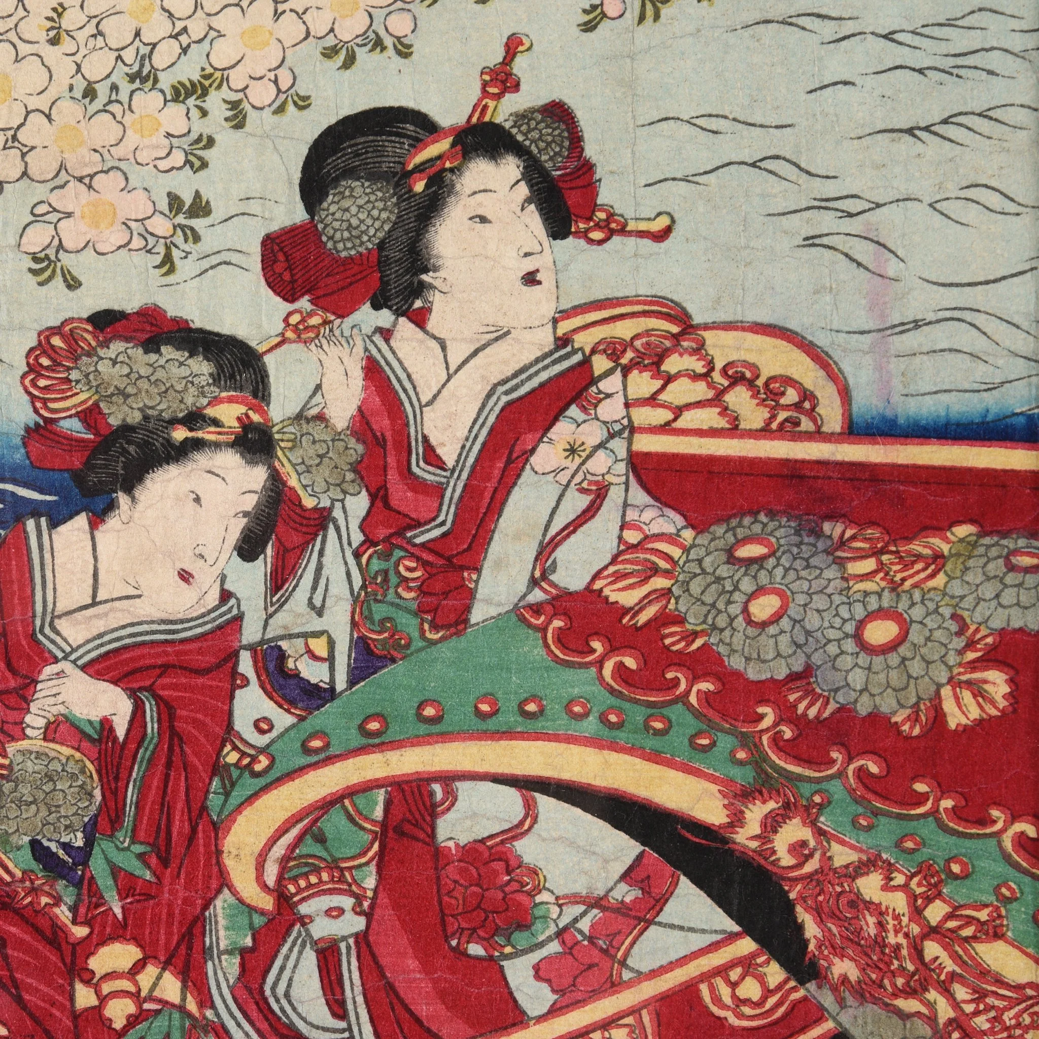 Framed Triptych Woodblock Print By Chikanobu - Ca 1890 - Image 5