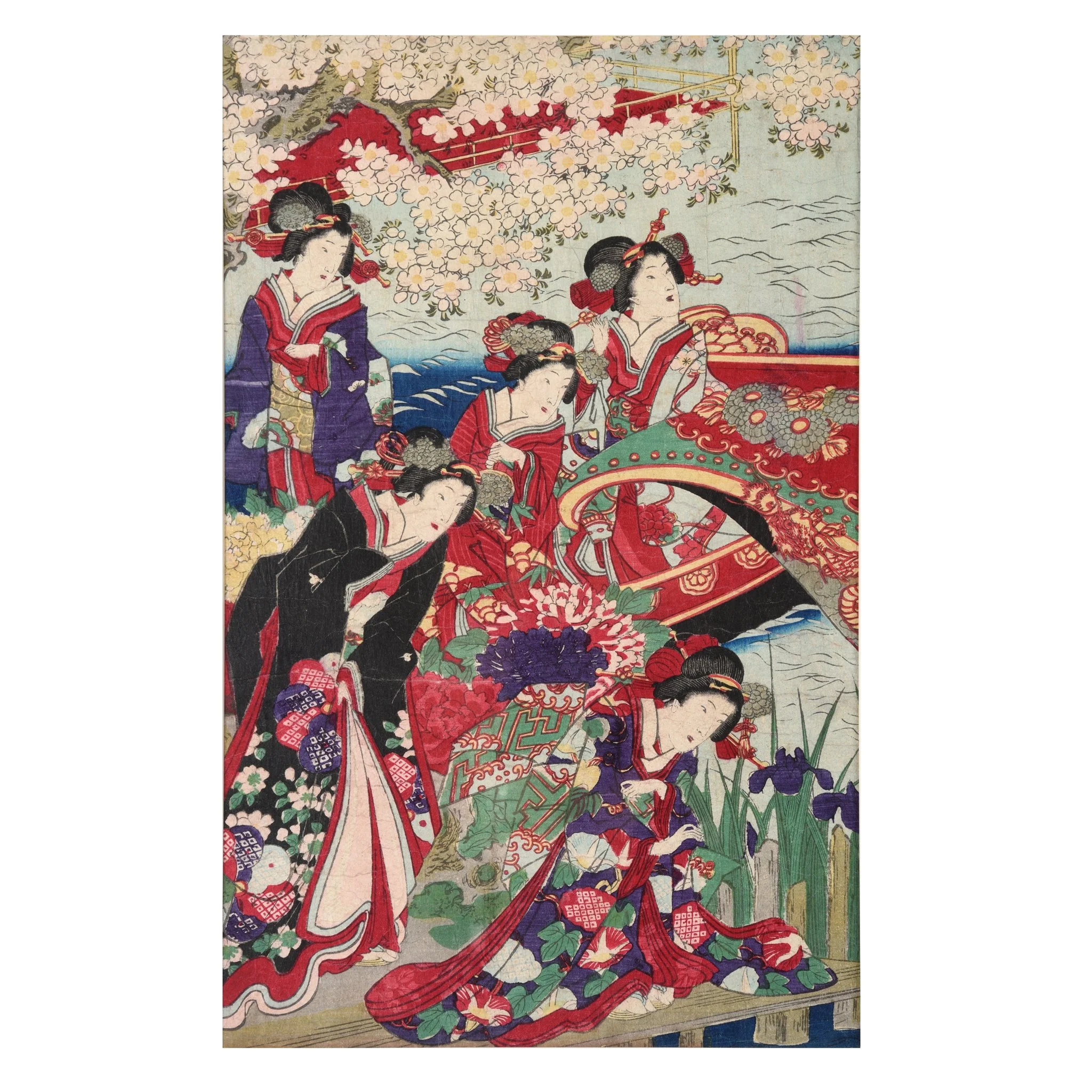 Framed Triptych Woodblock Print By Chikanobu - Ca 1890 - Image 7