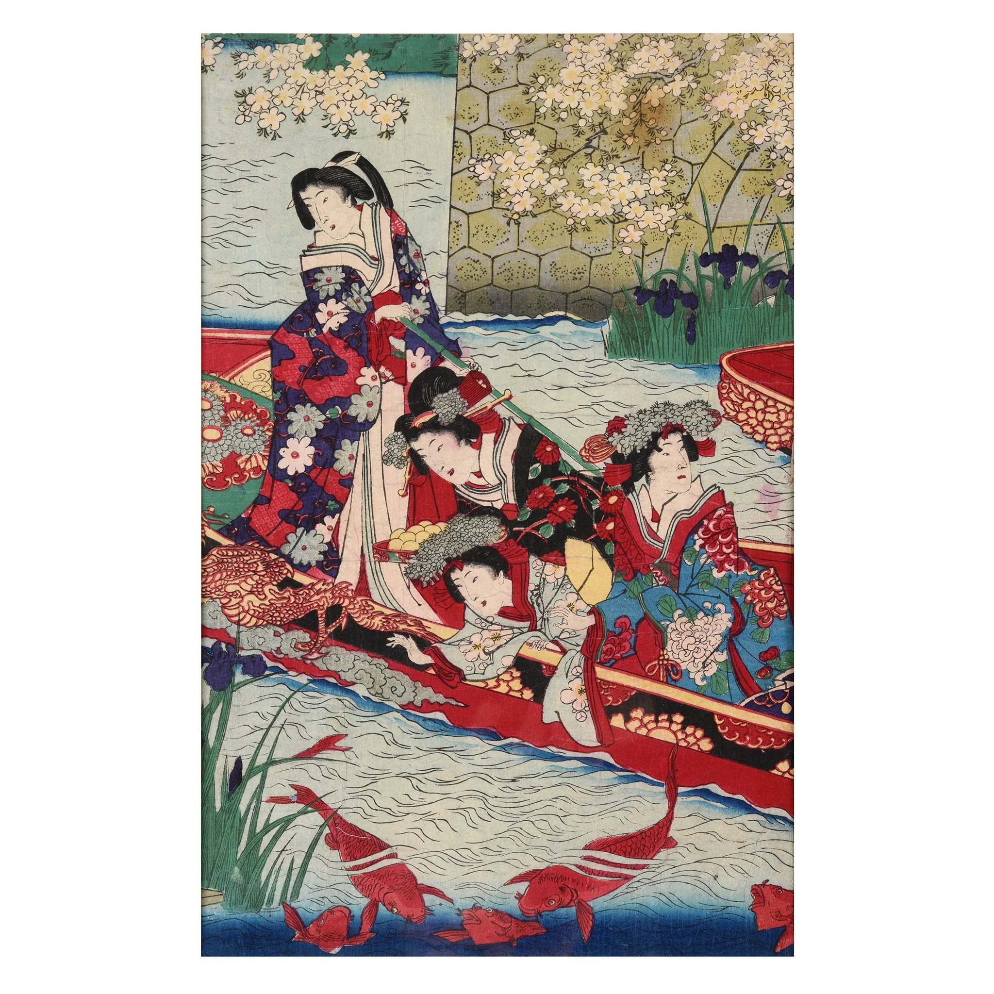 Framed Triptych Woodblock Print By Chikanobu - Ca 1890 - Image 8