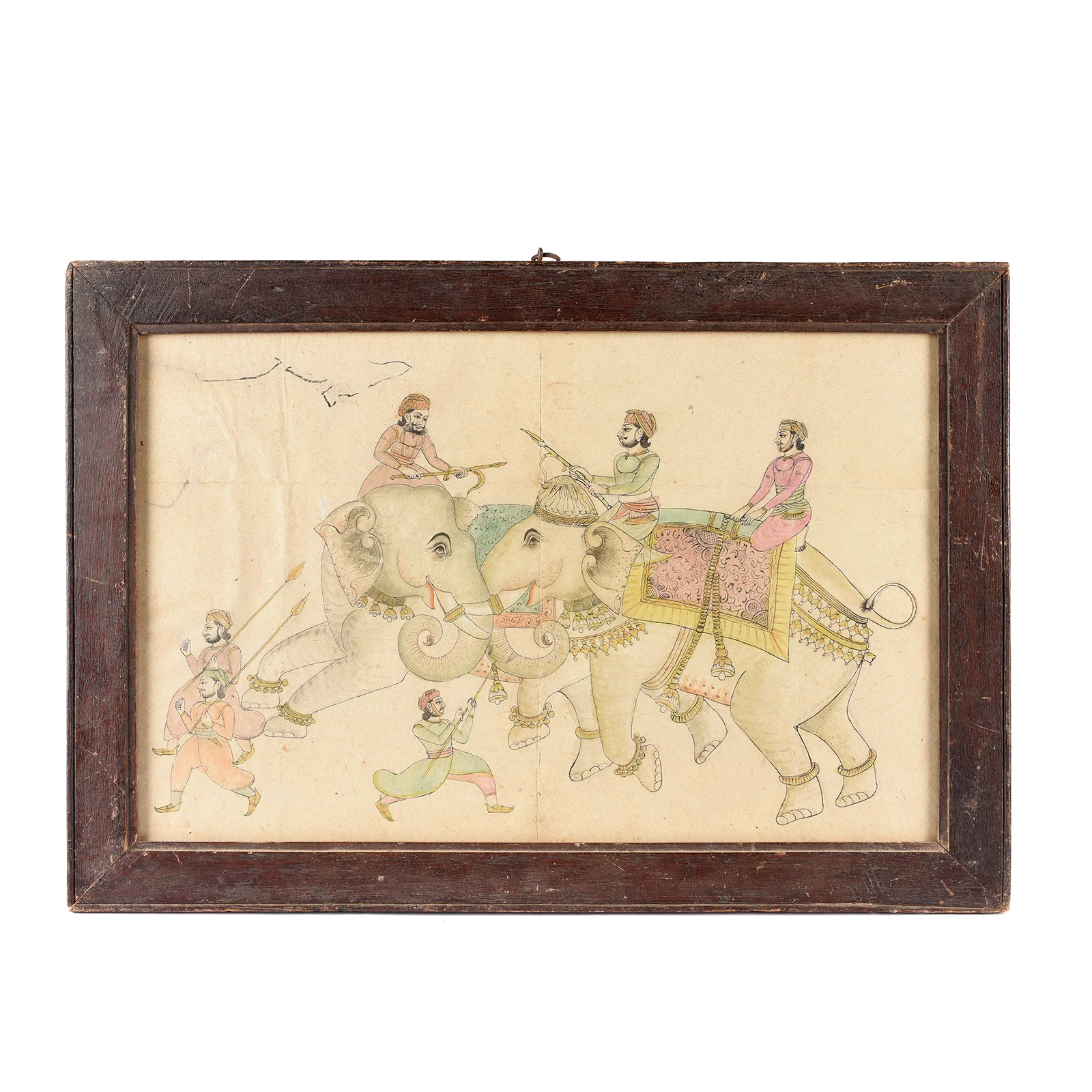 Mewar School Pen & Ink Sketch Of Elephants - Ca 1900