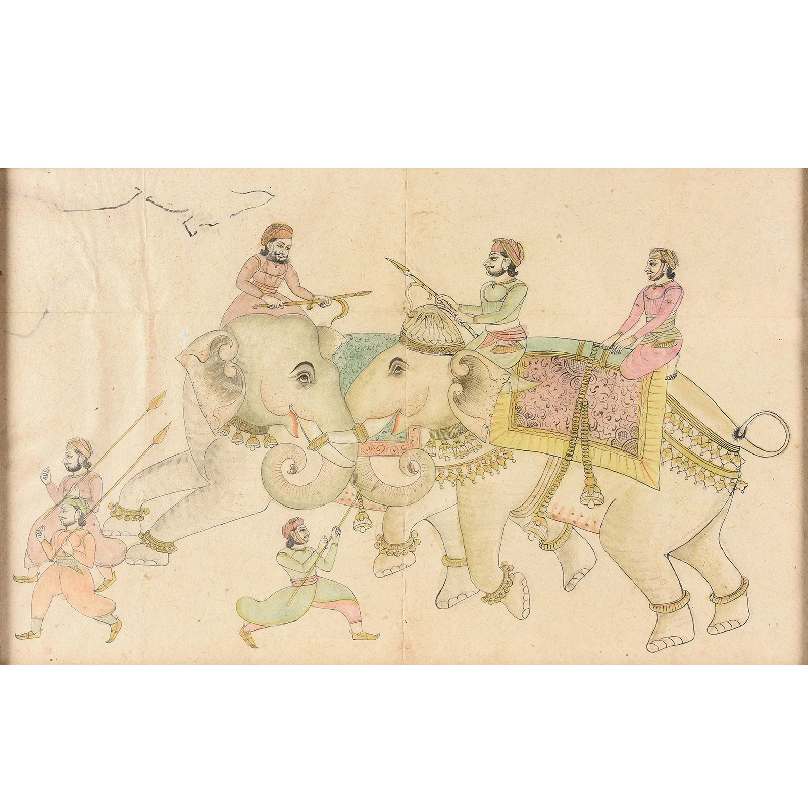 Mewar School Pen & Ink Sketch Of Elephants - Ca 1900 - Image 3