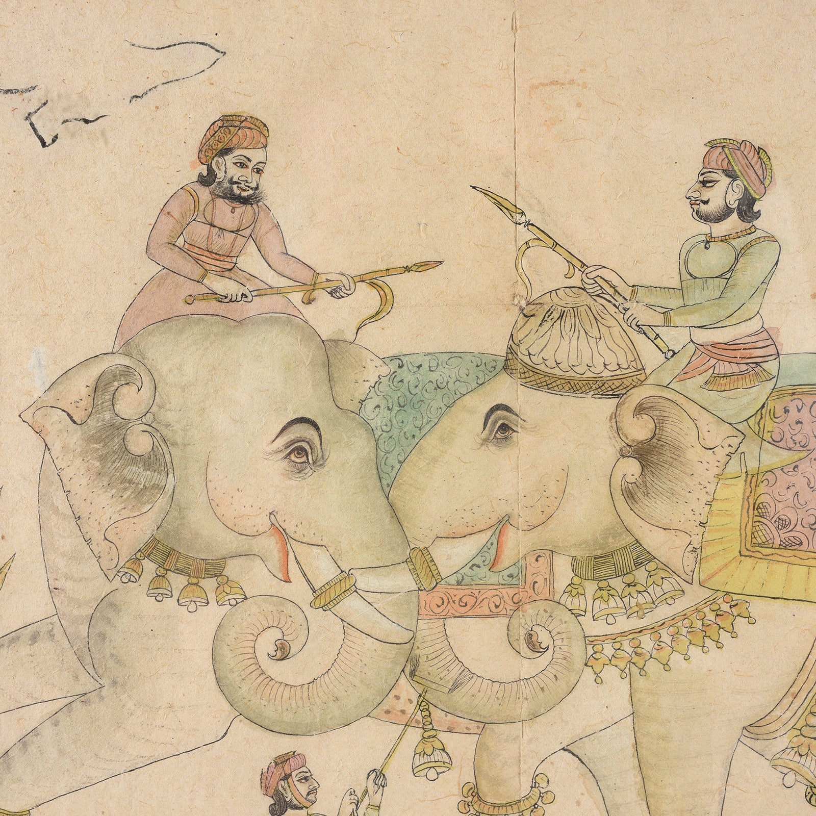 Mewar School Pen & Ink Sketch Of Elephants - Ca 1900 - Image 4