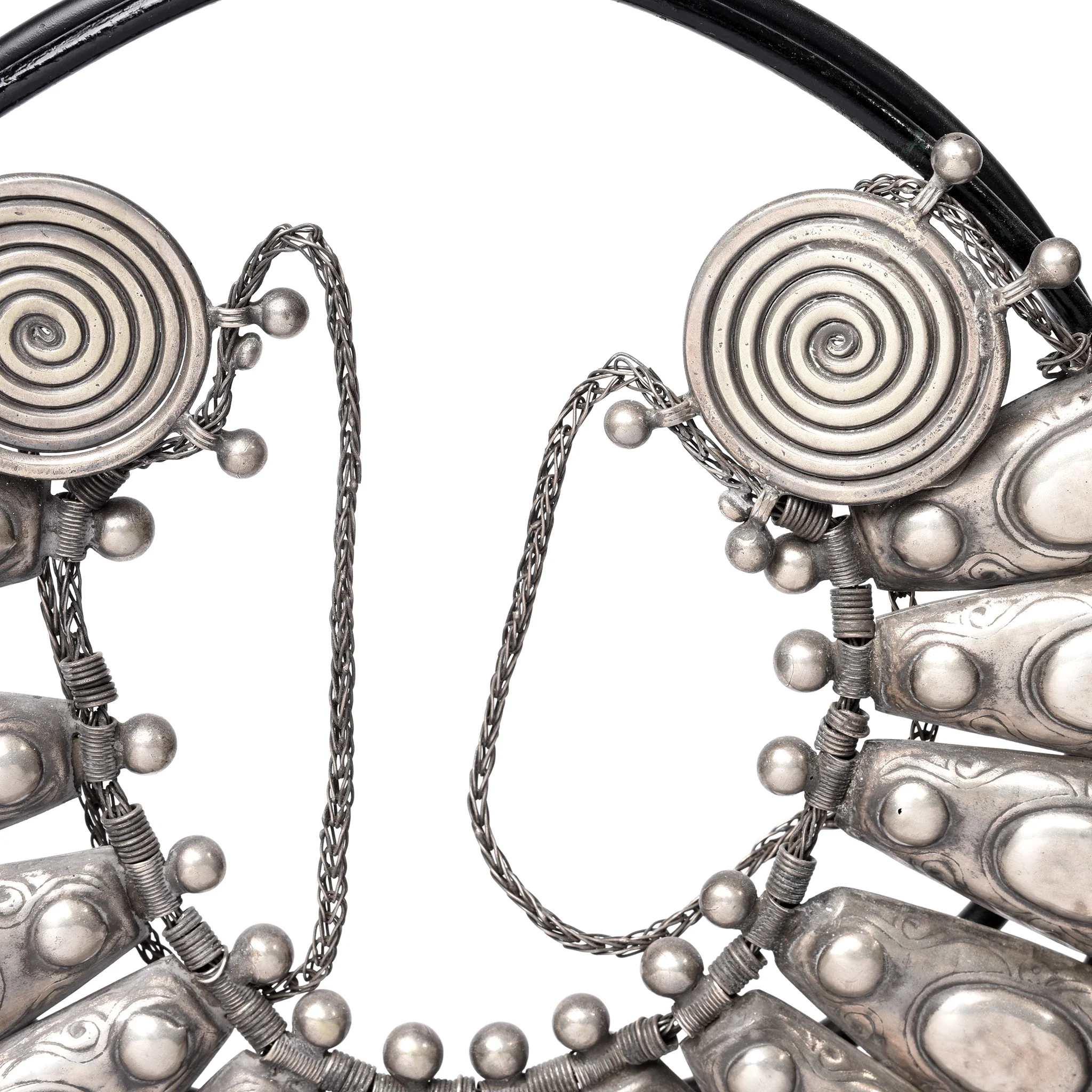 Miao Tribal White Metal Necklace on Iron Stand - Image 4