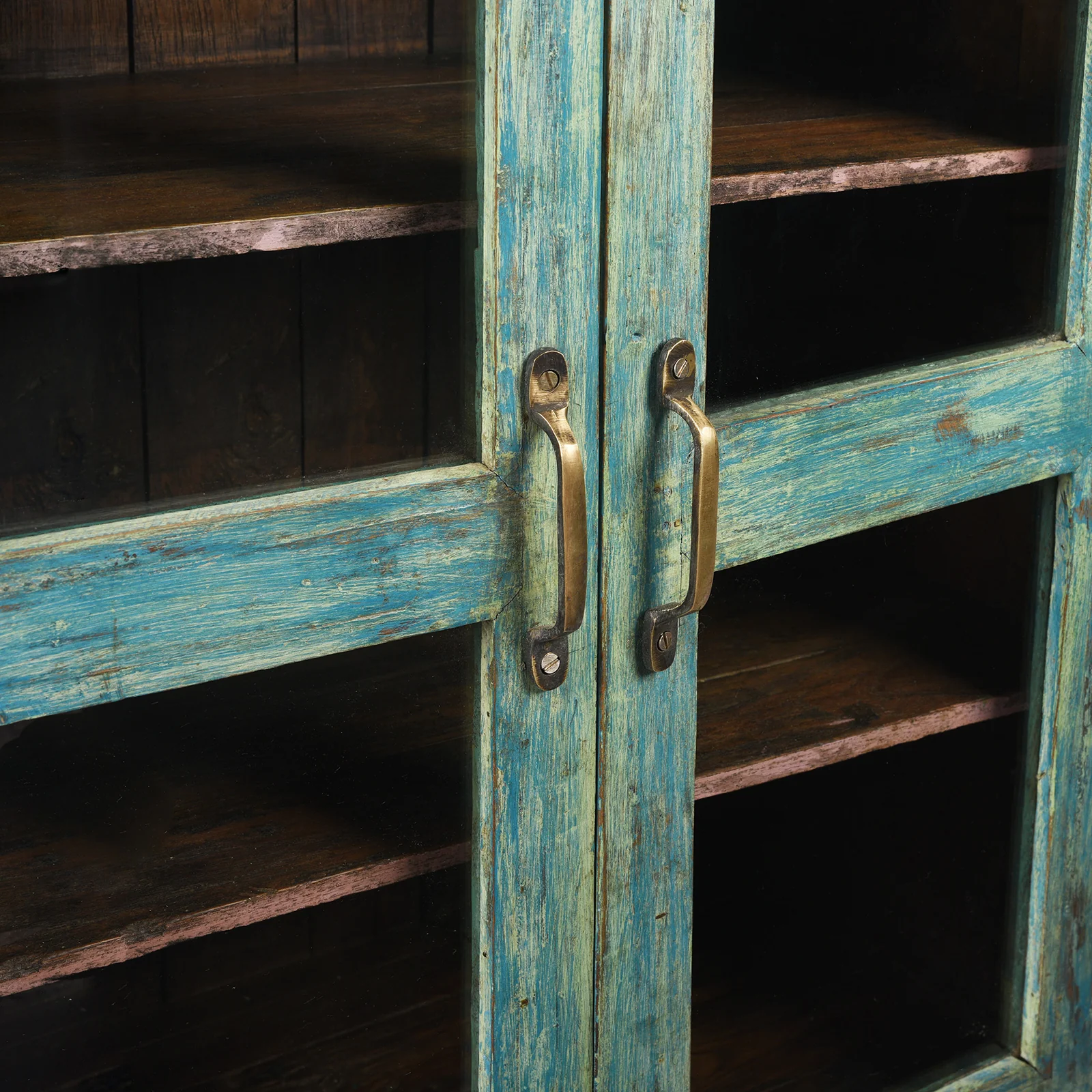 Mint Painted Teak Glazed Side Cabinet From Gujarat - Ca 1940 - Image 4