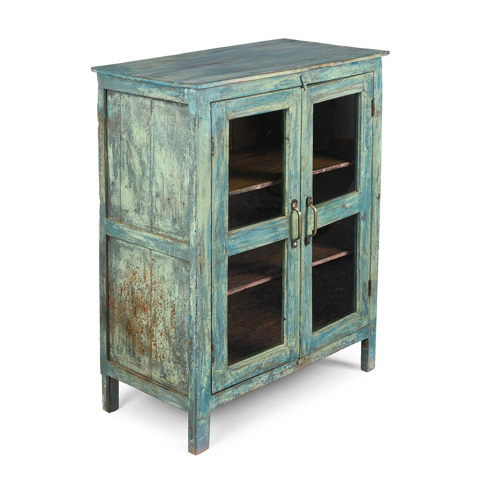 Mint Painted Teak Glazed Side Cabinet From Gujarat - Ca 1940 - Image 5