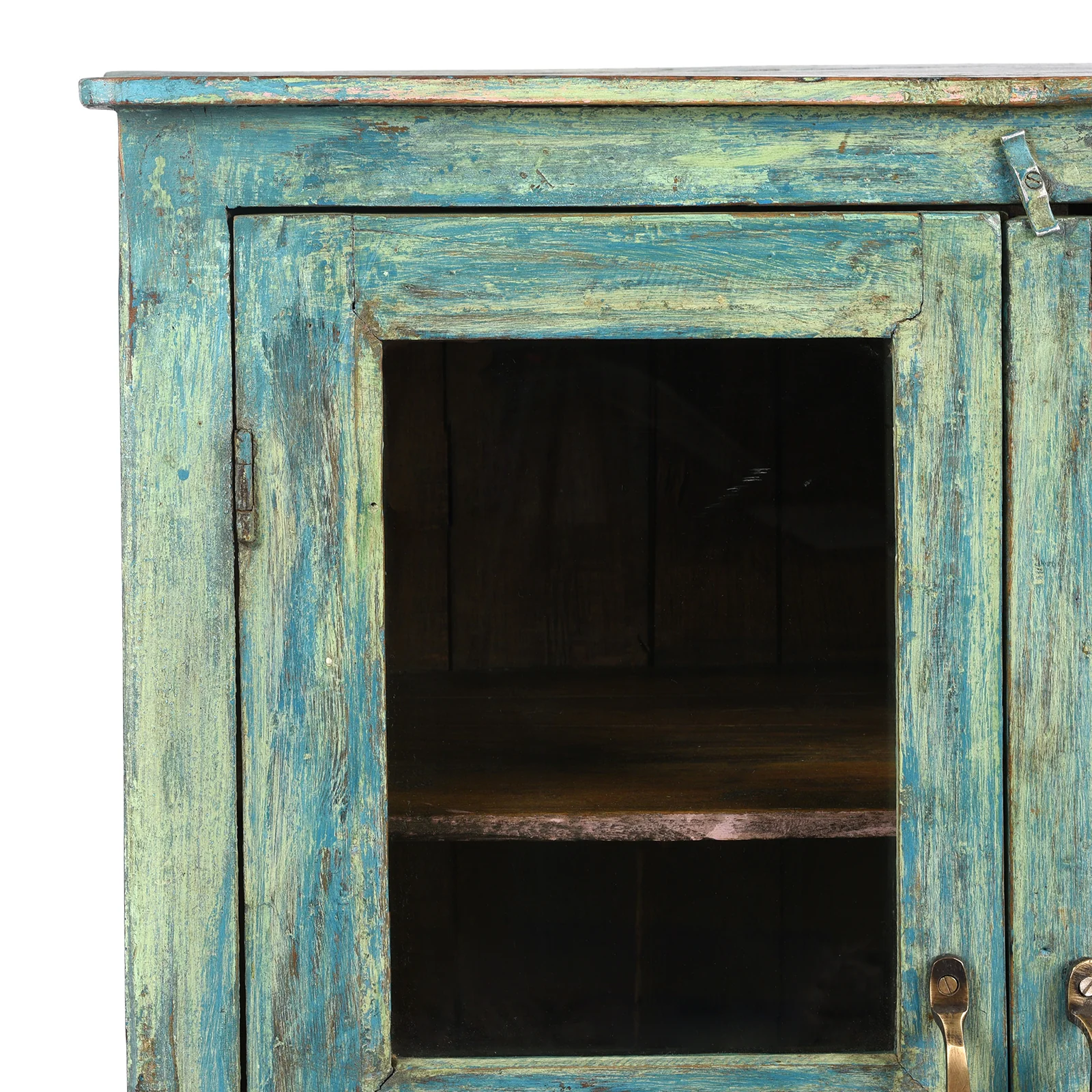 Mint Painted Teak Glazed Side Cabinet From Gujarat - Ca 1940 - Image 6