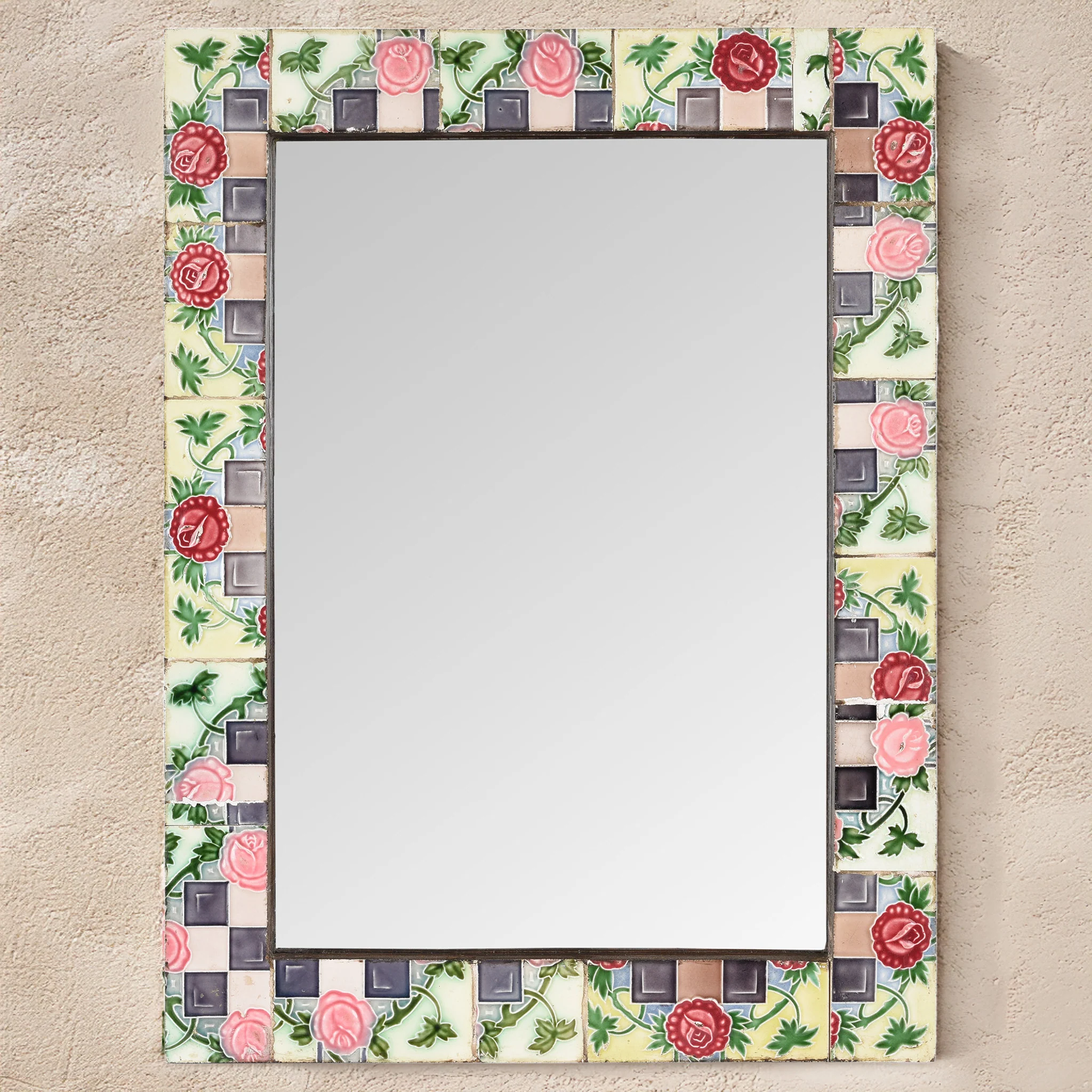 Mirror Made From Old Japanese Ceramic Tiles (46 x 61 cm)