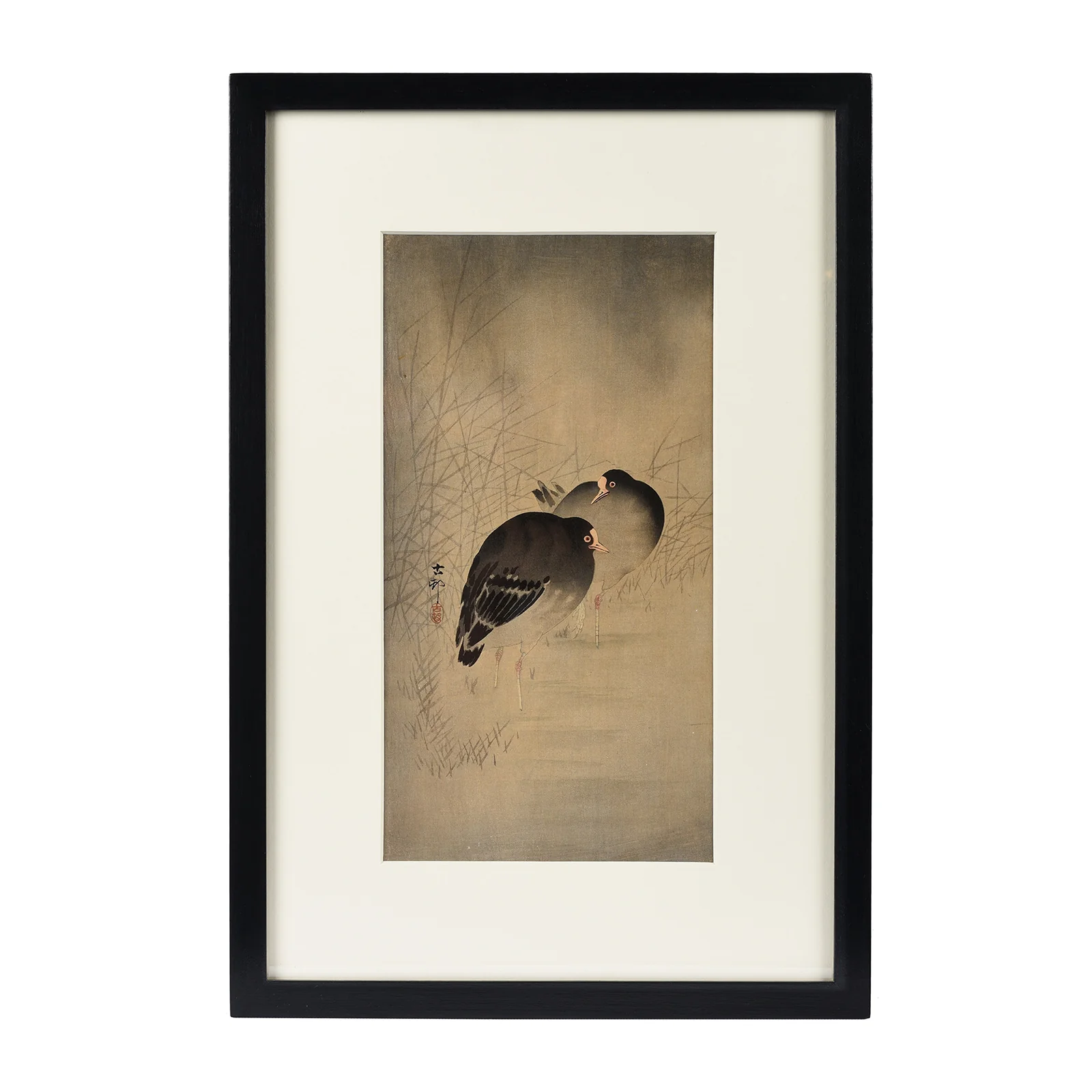 Moorhens Woodblock Print By Ohara Koson - Early 20th Century