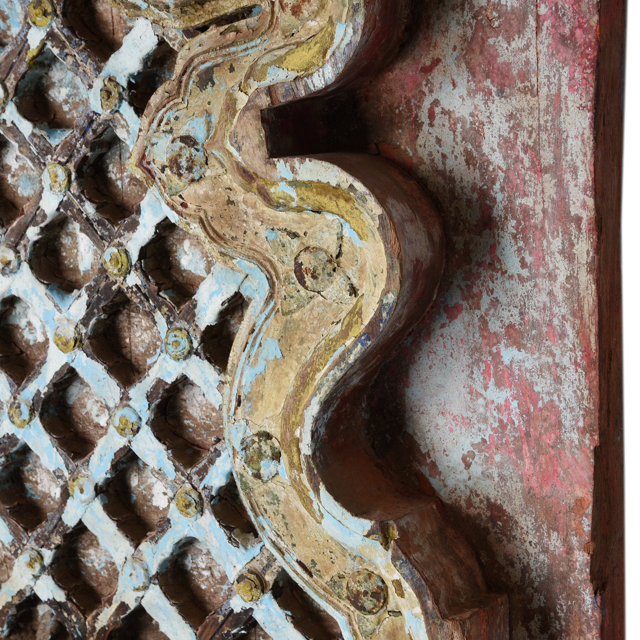 Vermillion Painted Mica Indian Peacock Doors - 18thC - Image 2