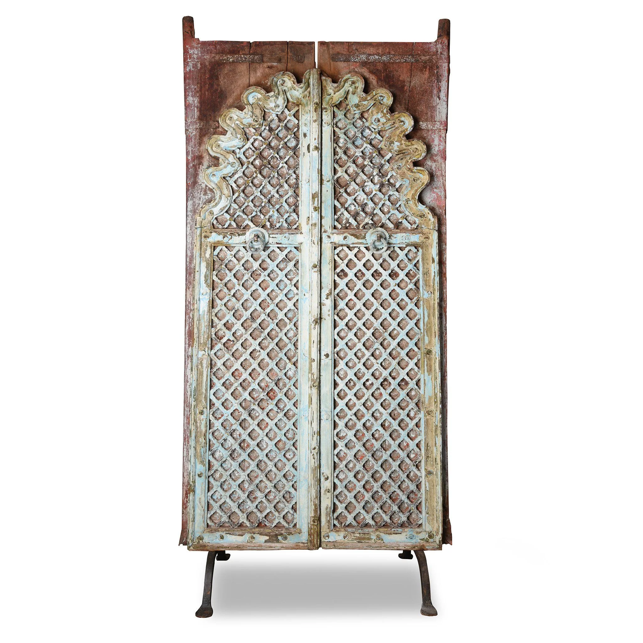 Vermillion Painted Mica Indian Peacock Doors - 18thC - Image 3