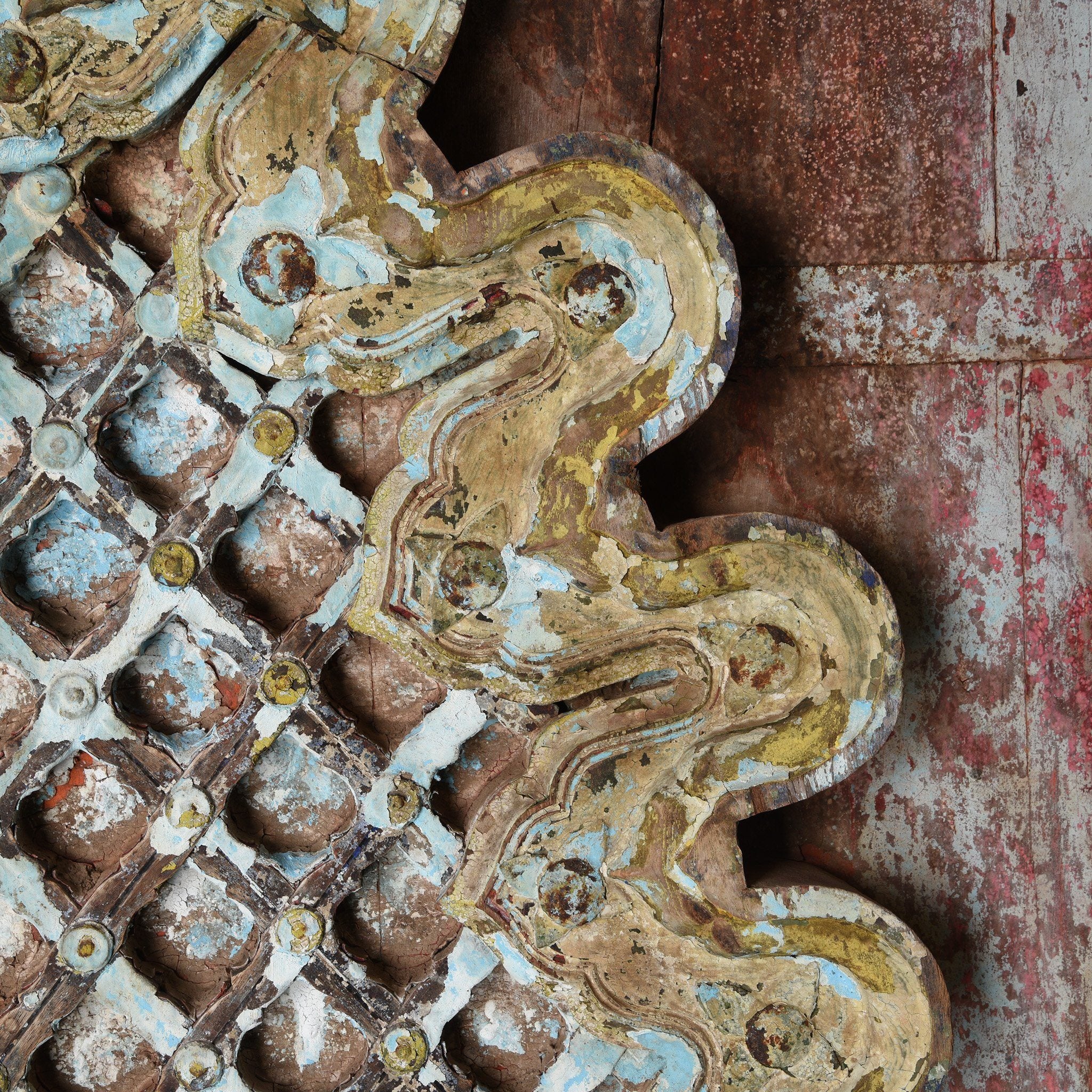 Vermillion Painted Mica Indian Peacock Doors - 18thC - Image 6