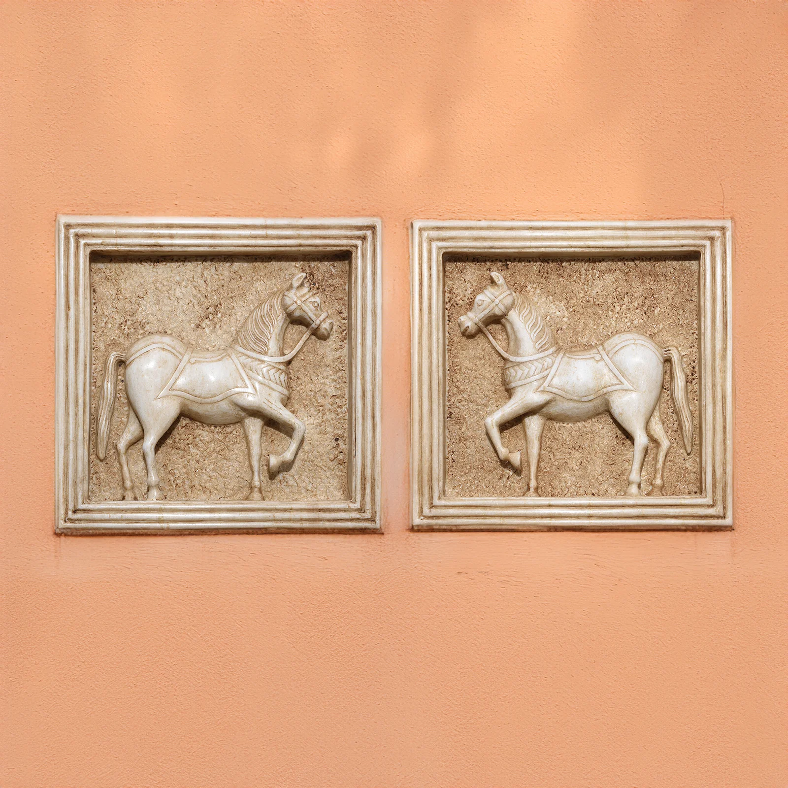 Mughal Style White Marble Horse Wall Panel
