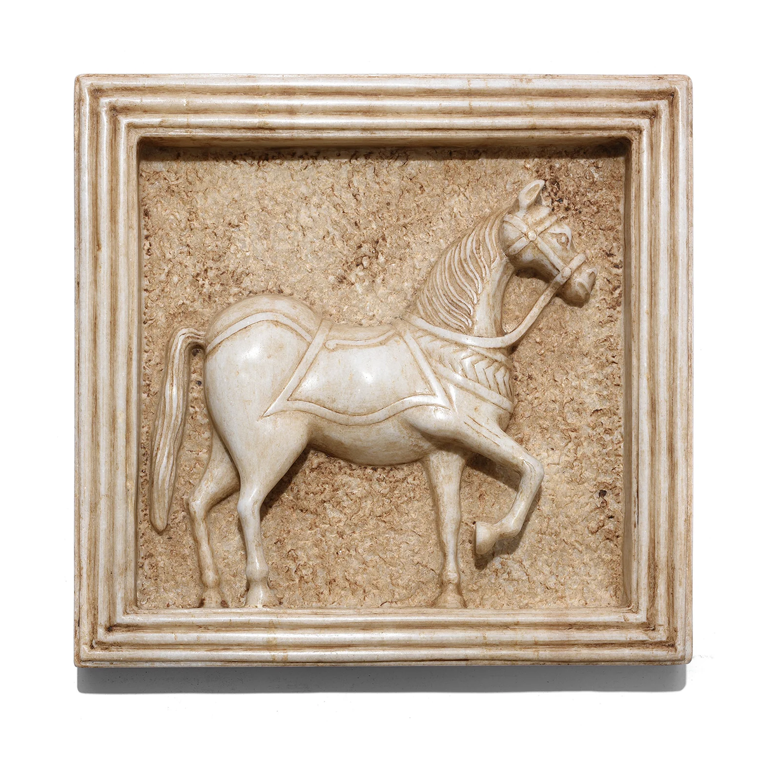 Mughal Style White Marble Horse Wall Panel - Image 2