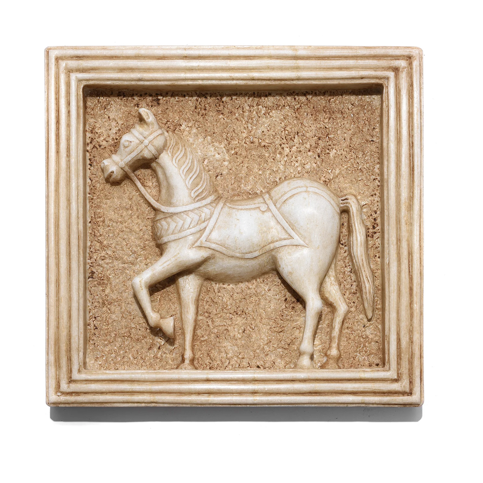Mughal Style White Marble Horse Wall Panel - Image 3