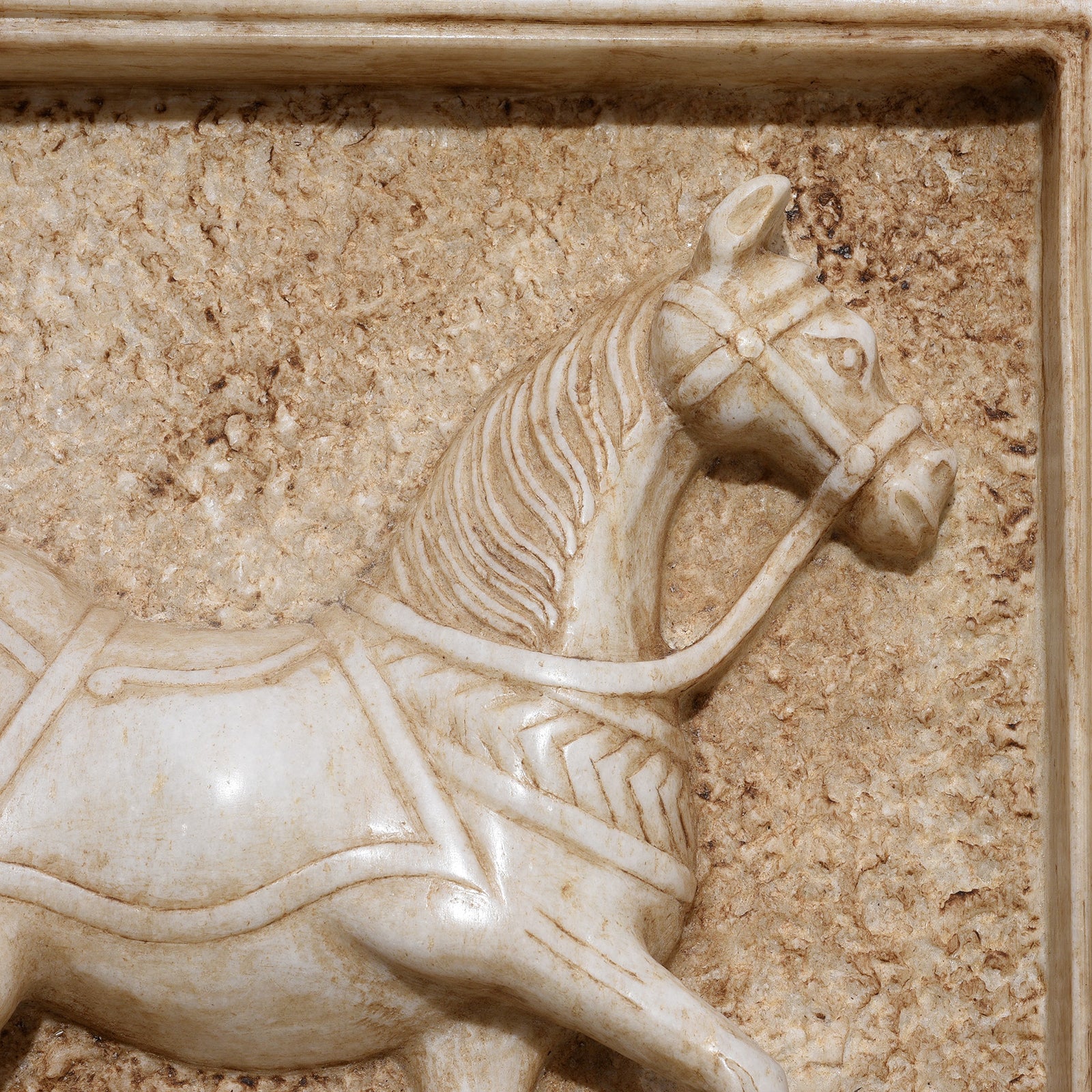 Mughal Style White Marble Horse Wall Panel - Image 4
