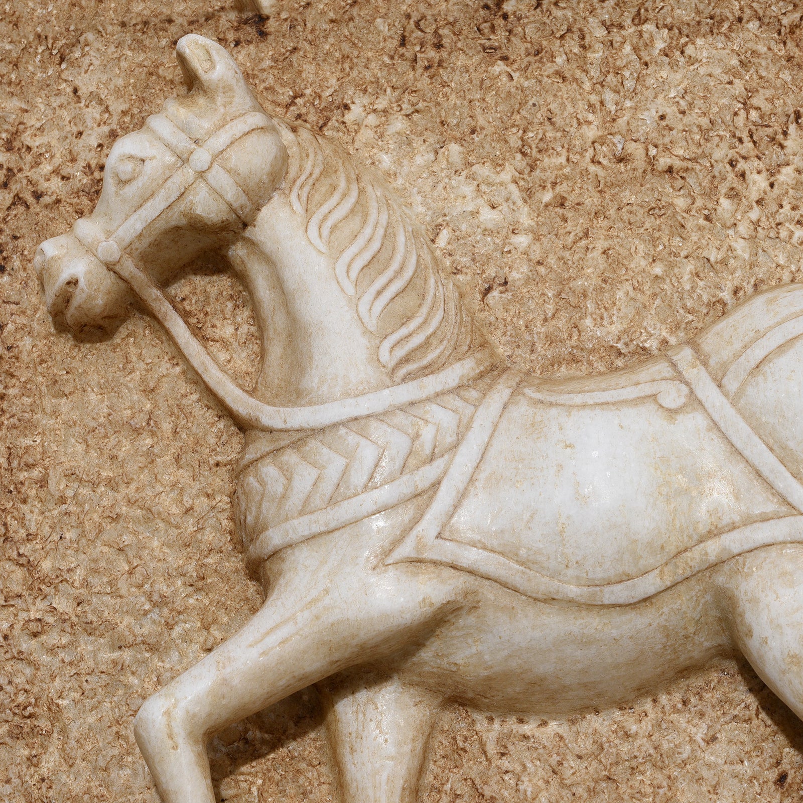 Mughal Style White Marble Horse Wall Panel - Image 5