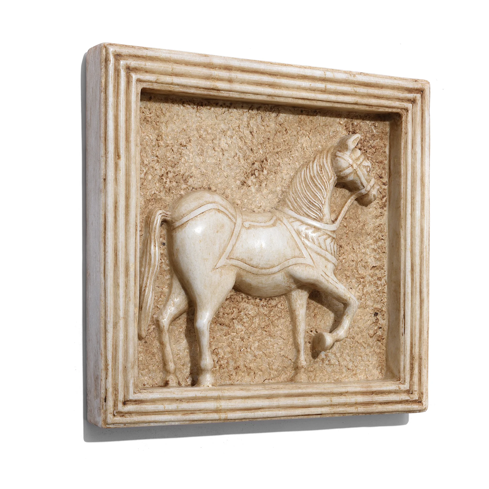 Mughal Style White Marble Horse Wall Panel - Image 6