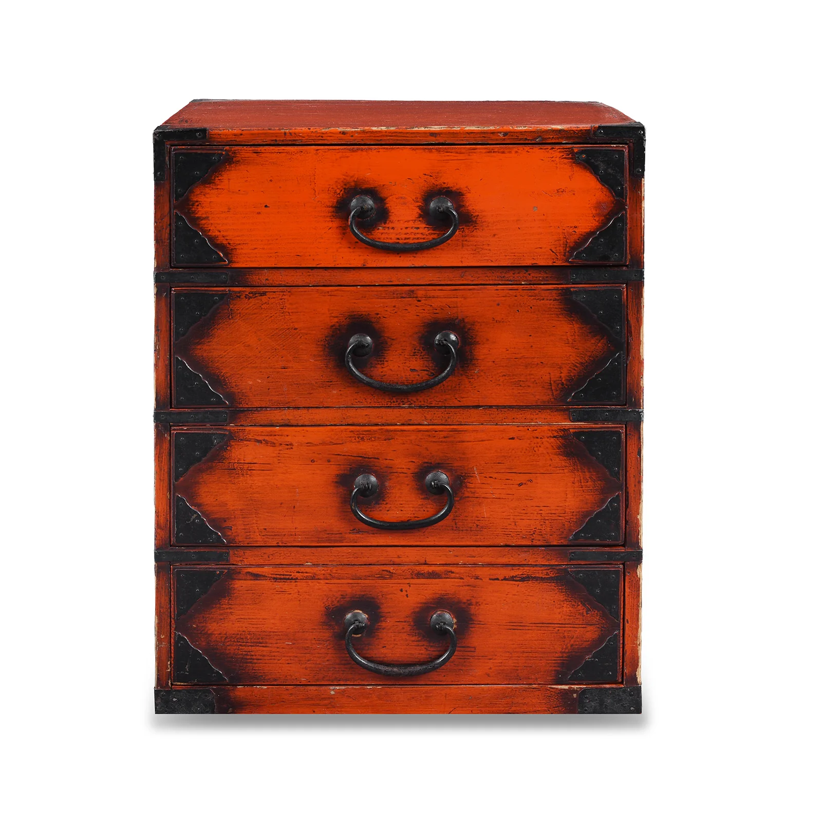 Red Painted 4 Drawer Side Dansu From Japan - Ca 1920 - Image 5