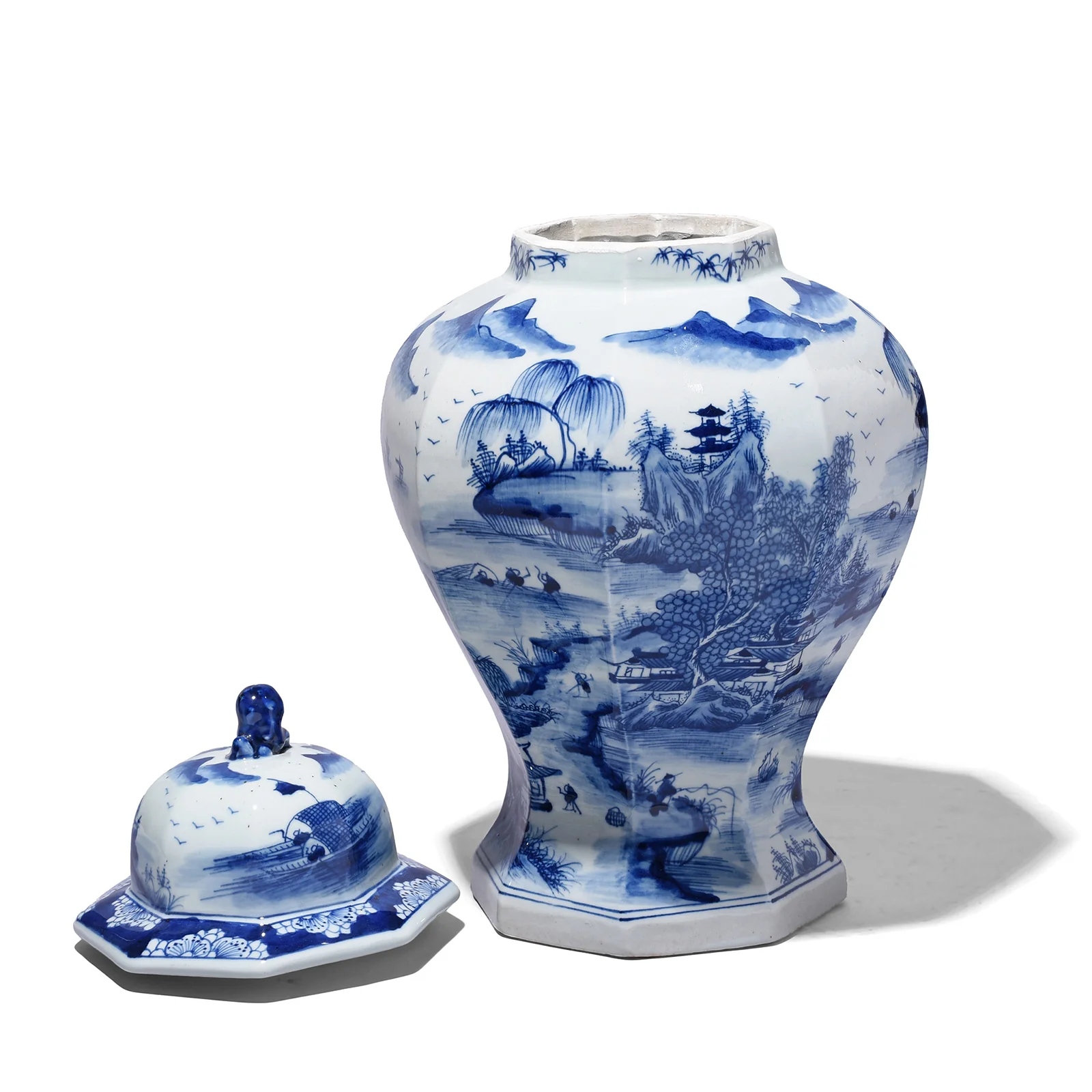 Octagonal Blue & White Porcelain Temple Jar - Khangai Mountains - Image 3