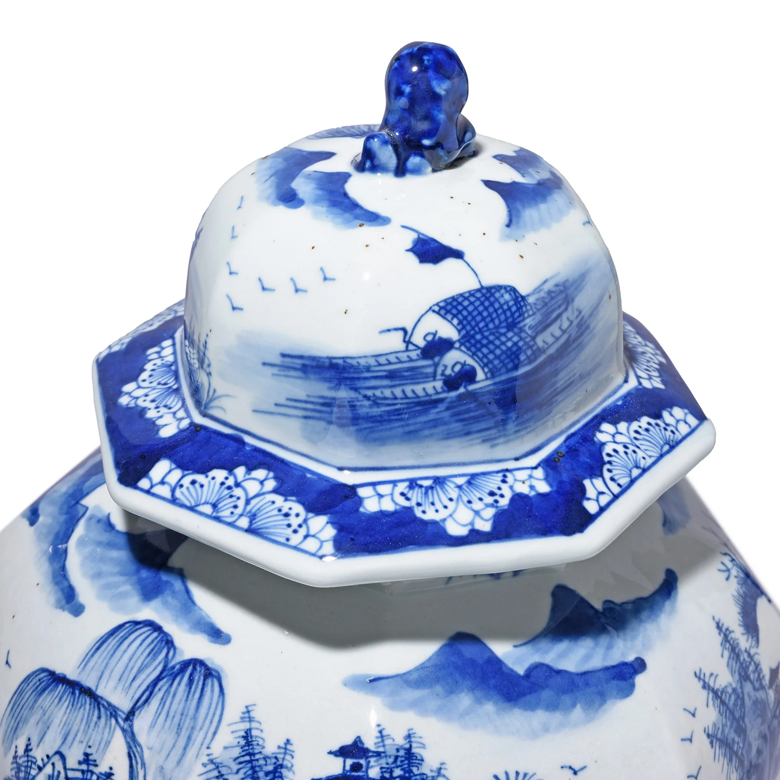 Octagonal Blue & White Porcelain Temple Jar - Khangai Mountains - Image 5