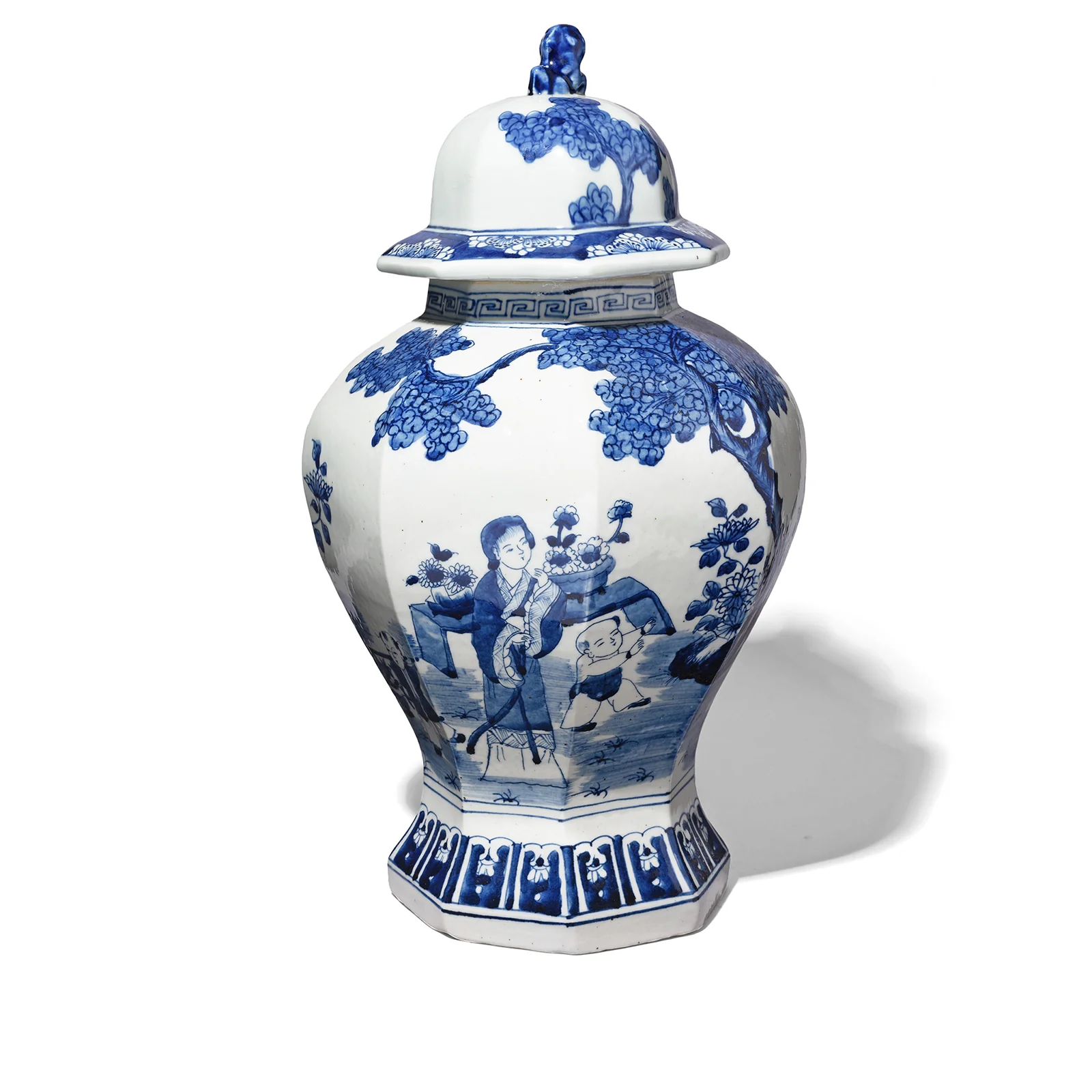 Blue & White Porcelain Facetted Temple Jar
