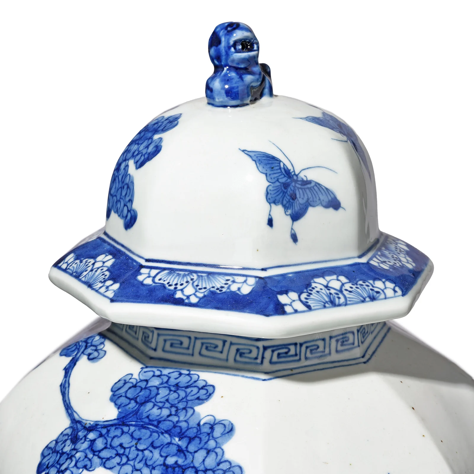 Blue & White Porcelain Facetted Temple Jar - Image 2