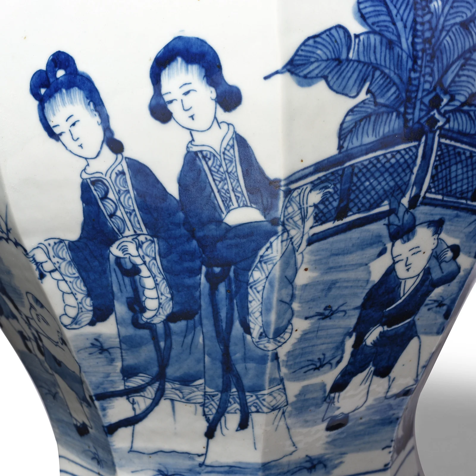 Blue & White Porcelain Facetted Temple Jar - Image 6
