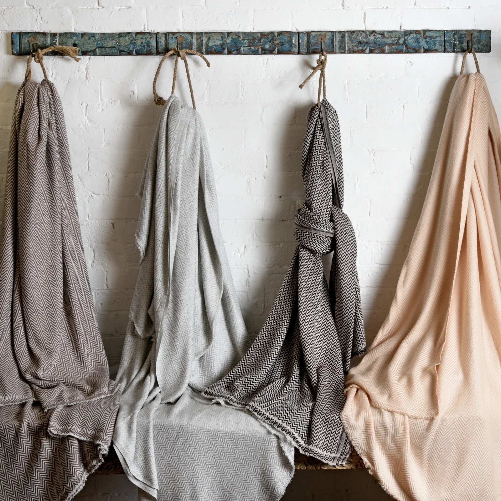 Wool Throw from Kashmir - Herringbone Charcoal - Image 2