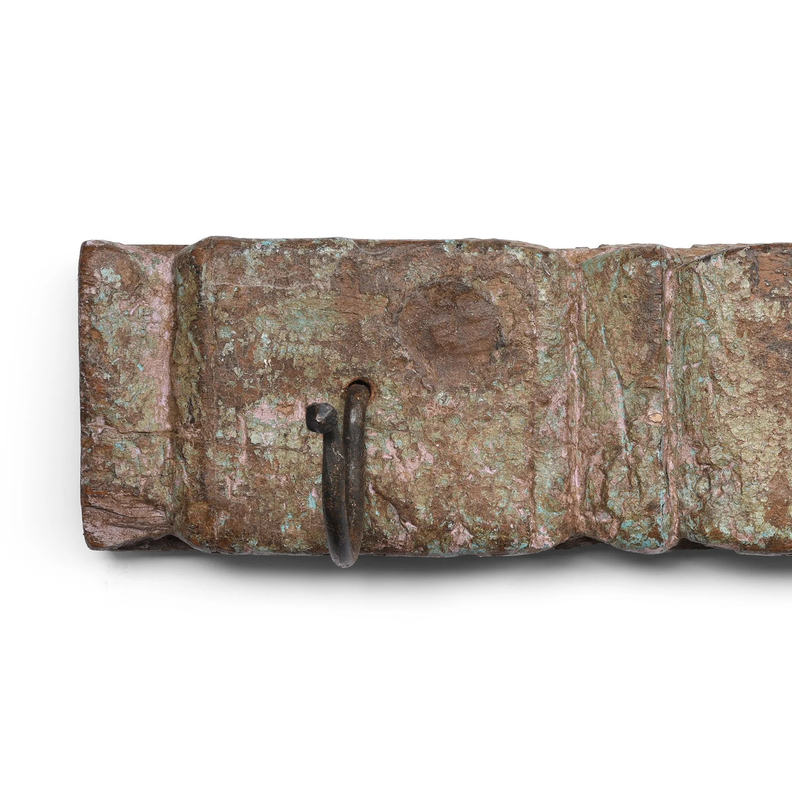 Old Carved Teak Architrave With Iron Coat Hooks - Image 4