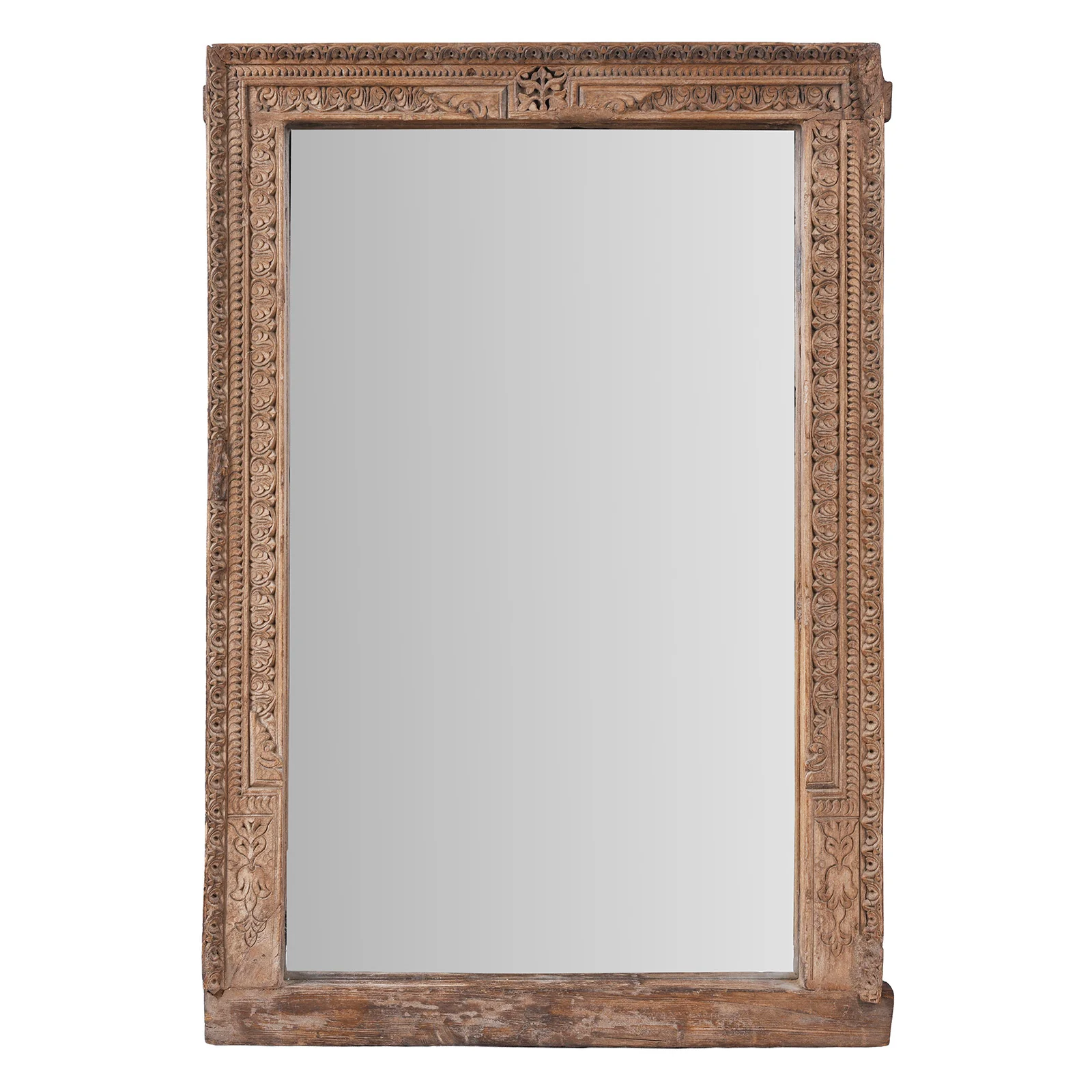 Old Carved Teak Mirror From Shekhawati - 19th Century