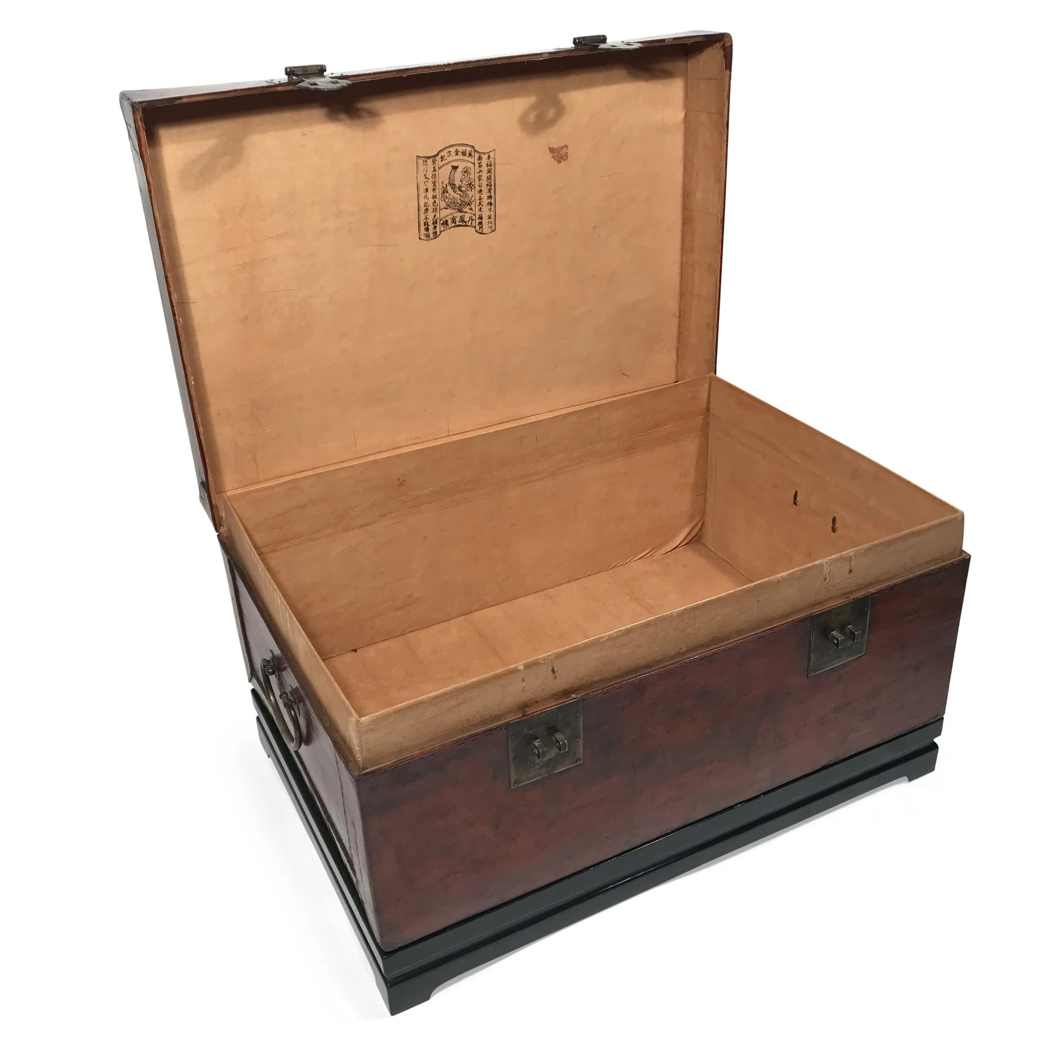 Old Tan Leather Trunk From Shanghai - 19thC - Image 2