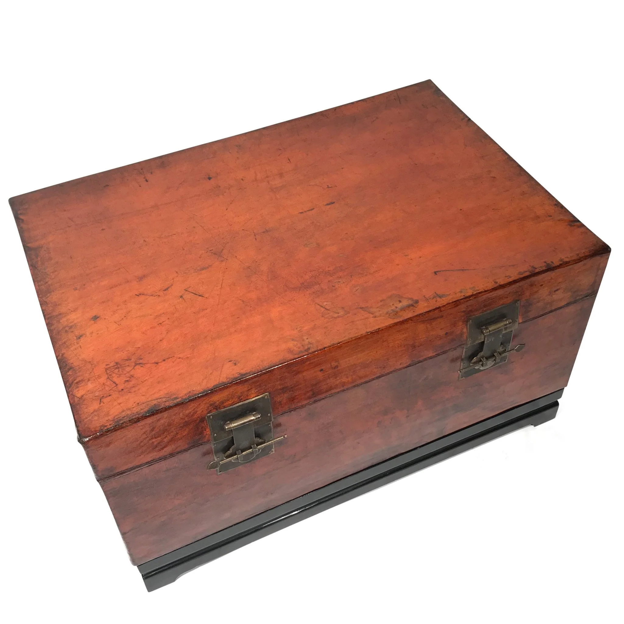 Old Tan Leather Trunk From Shanghai - 19thC - Image 6