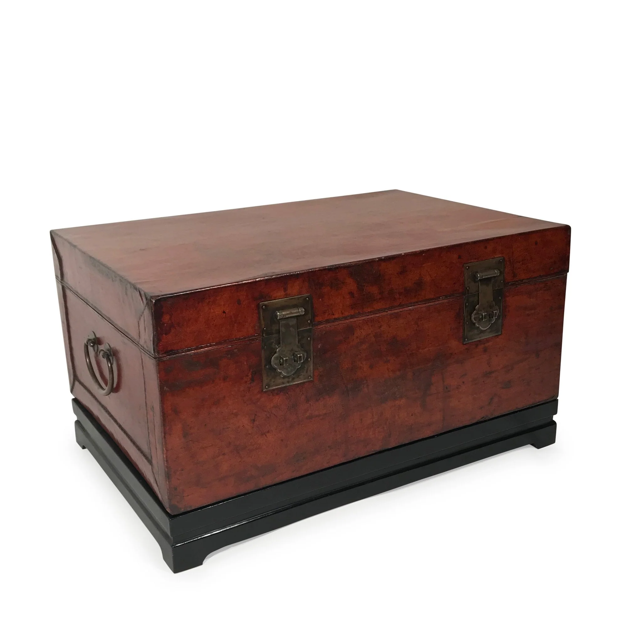 Old Tan Leather Trunk From Shanghai - 19thC - Image 7