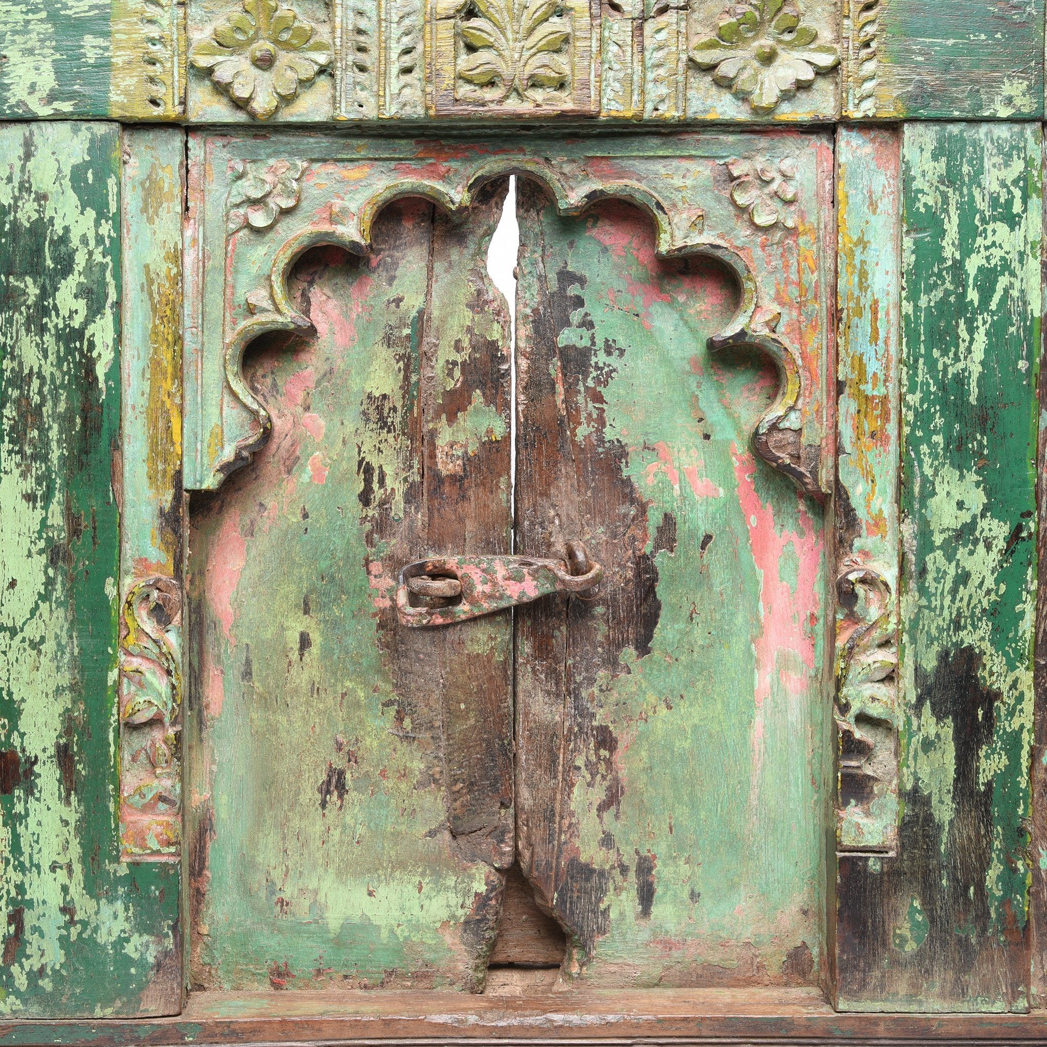 Old Green Painted Window From Banswara Tribal Area - 19thC - Image 4
