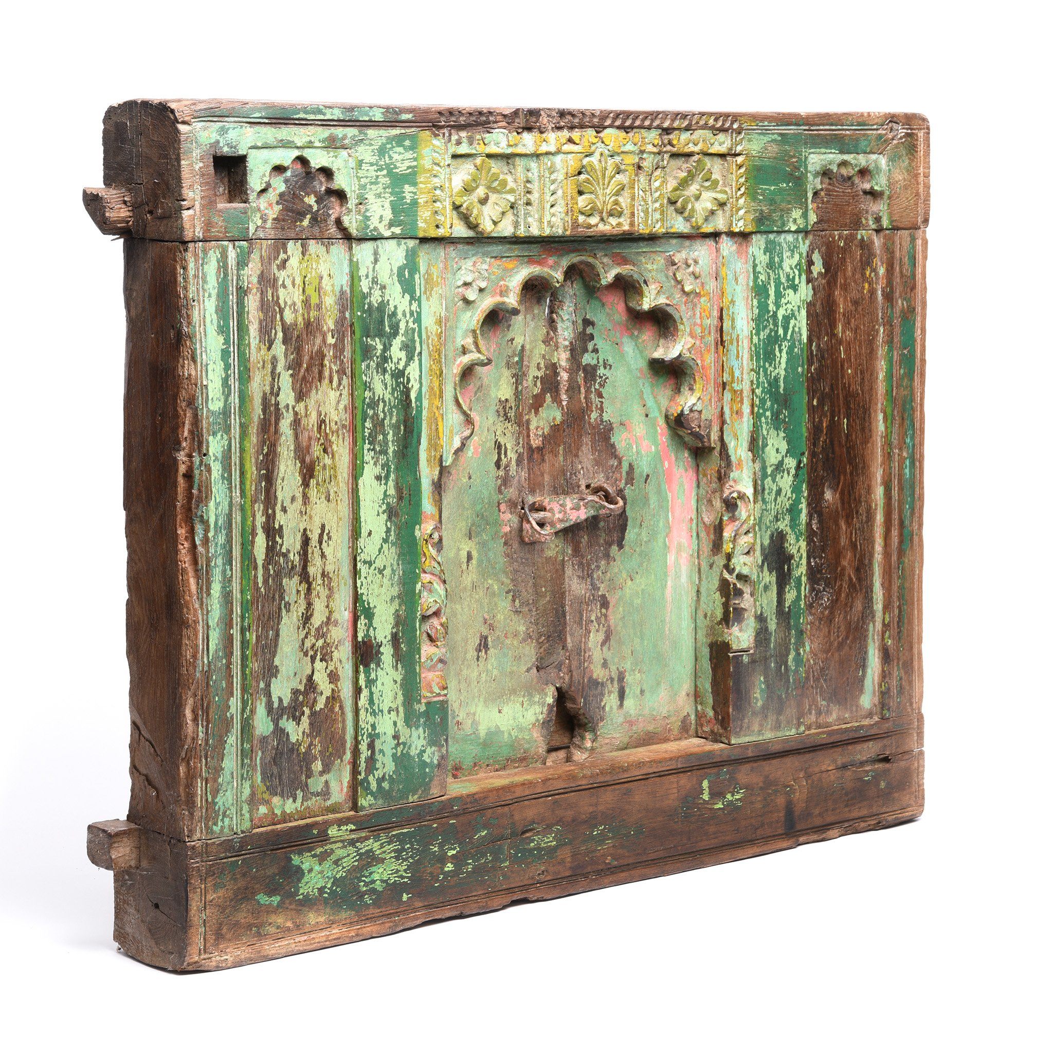 Old Green Painted Window From Banswara Tribal Area - 19thC - Image 5