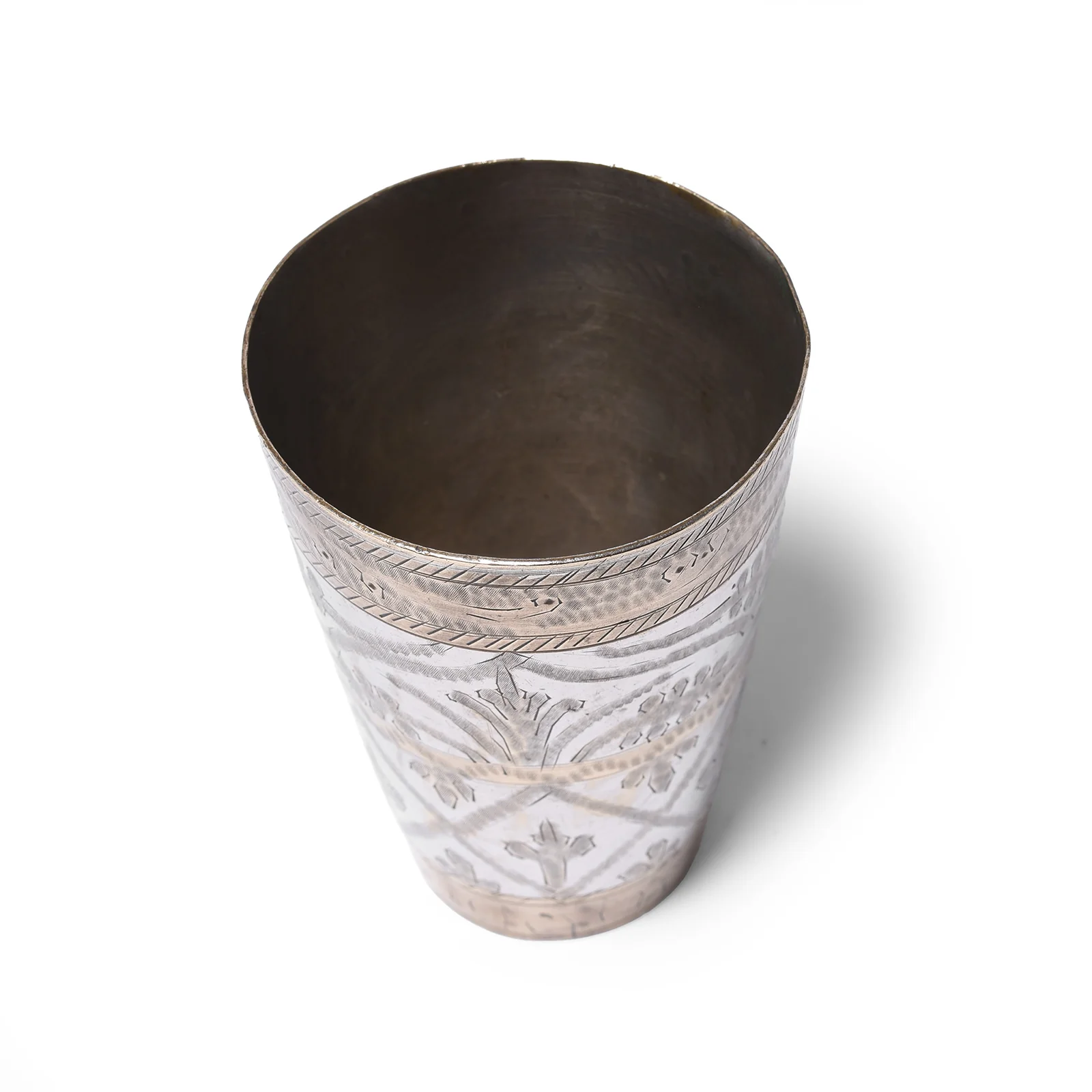 Vintage Lassi Cup - Nickel Plated Engraved Brass - Ca 1920's - Image 2