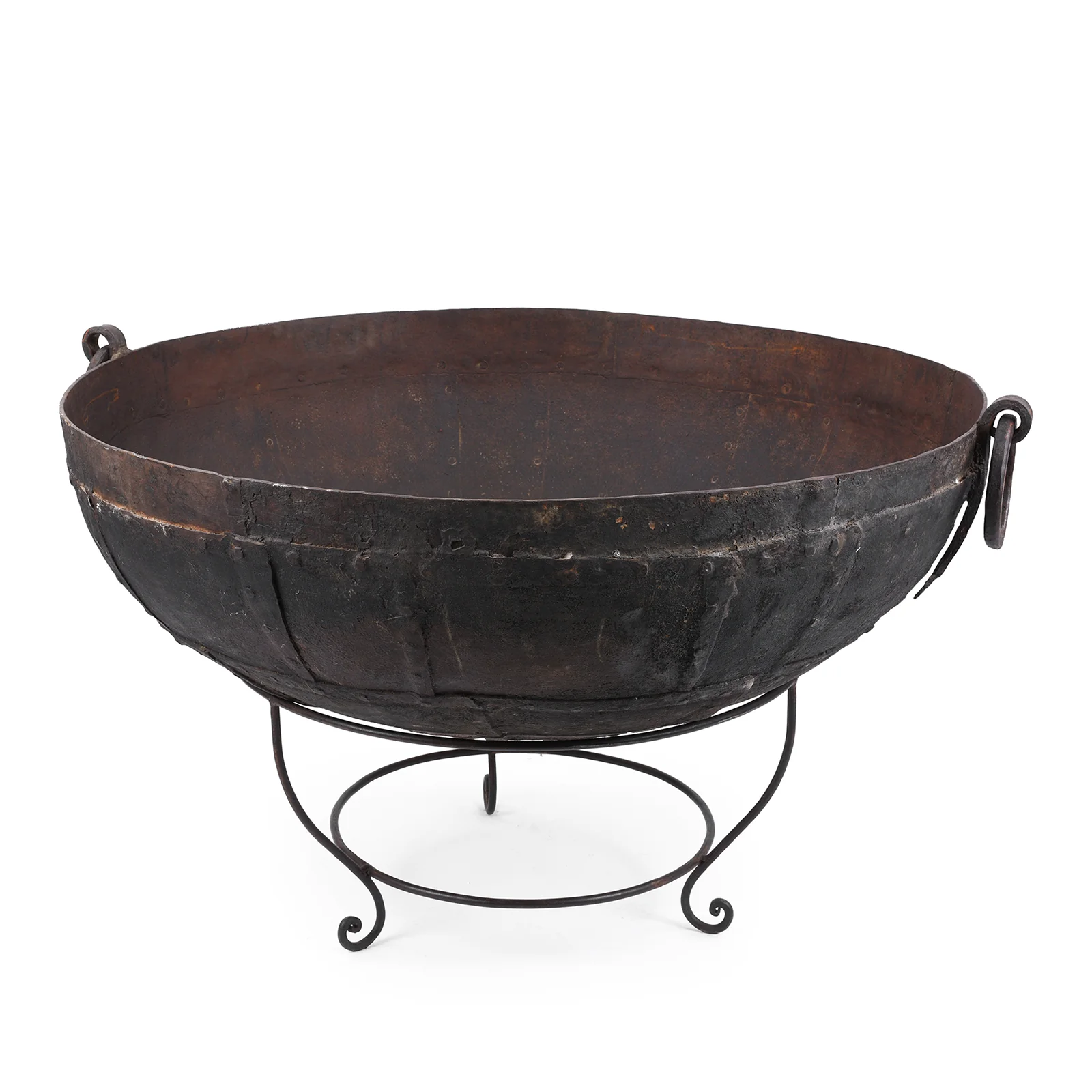 Old Kadai Fire Bowl From Rajasthan - Ca 1920 Inc Stand & Grill - Image 4