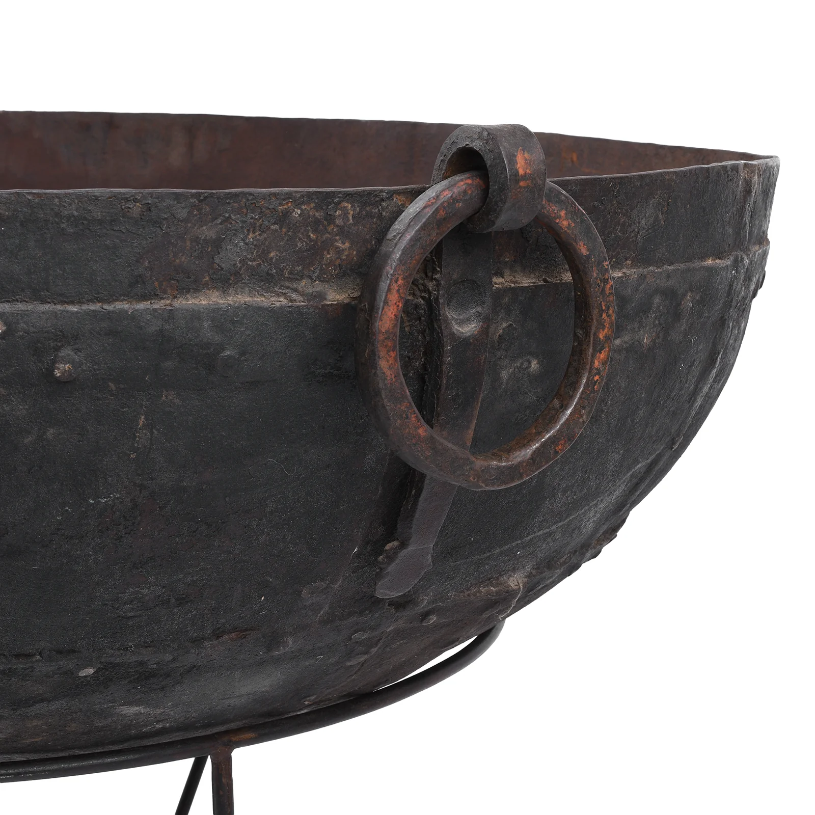 Old Kadai Fire Bowl From Rajasthan - Ca 1920 Inc Stand & Grill - Image 5