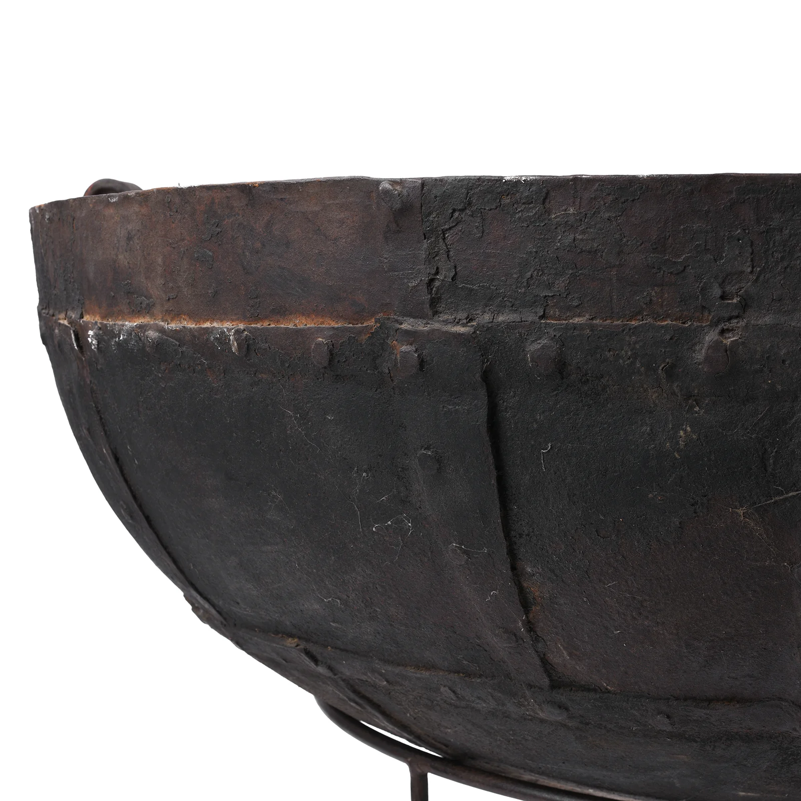 Old Kadai Fire Bowl From Rajasthan - Ca 1920 Inc Stand & Grill - Image 7