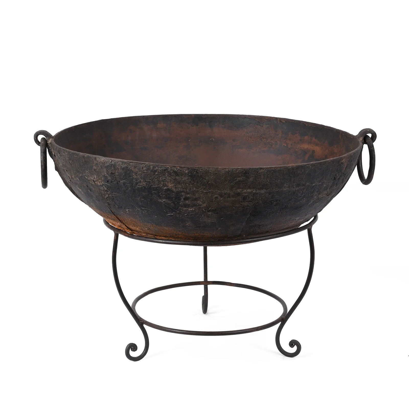 Old Kadai Fire Bowl From Rajasthan - Ca 1920 Inc Stand & Grill