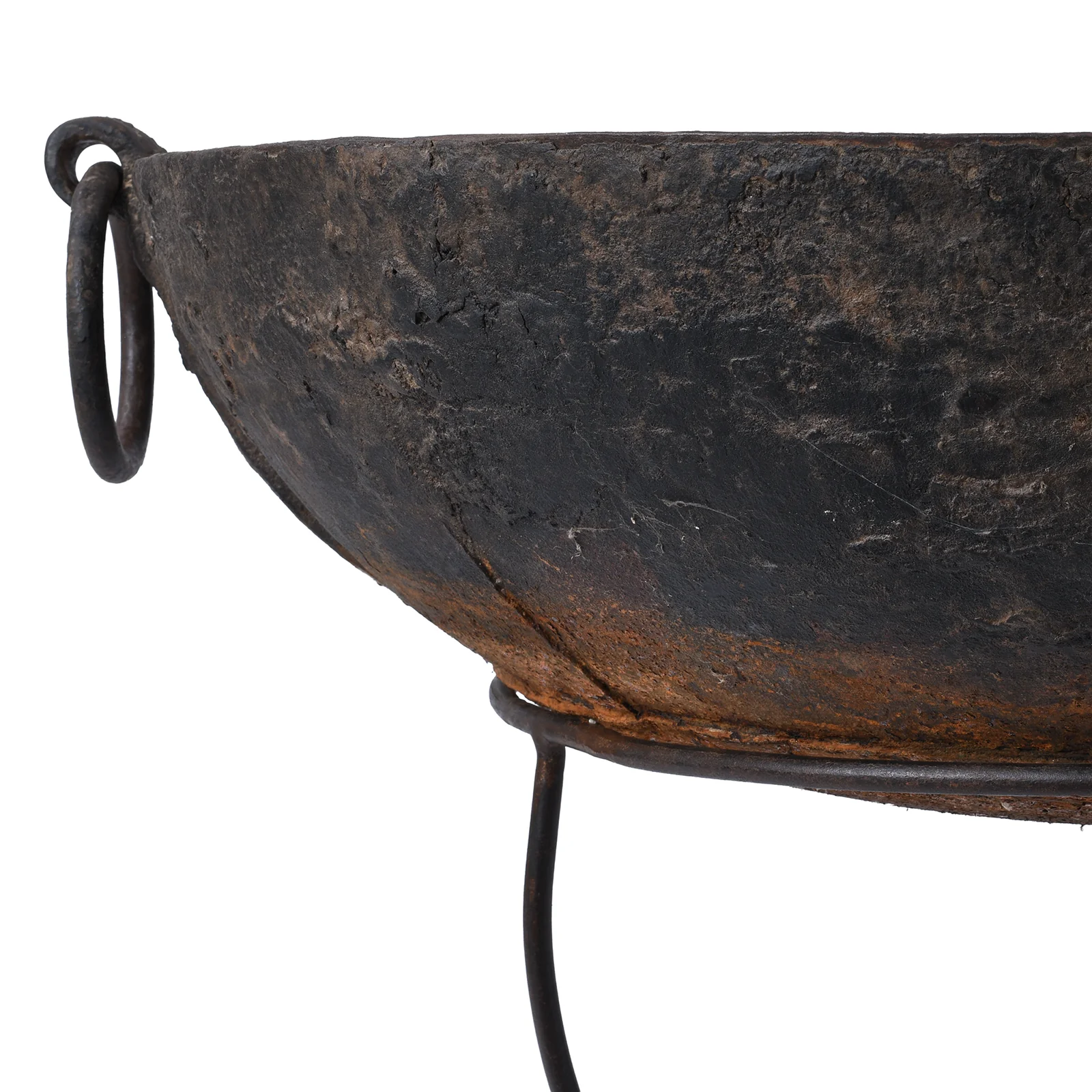 Old Kadai Fire Bowl From Rajasthan - Ca 1920 Inc Stand & Grill - Image 5