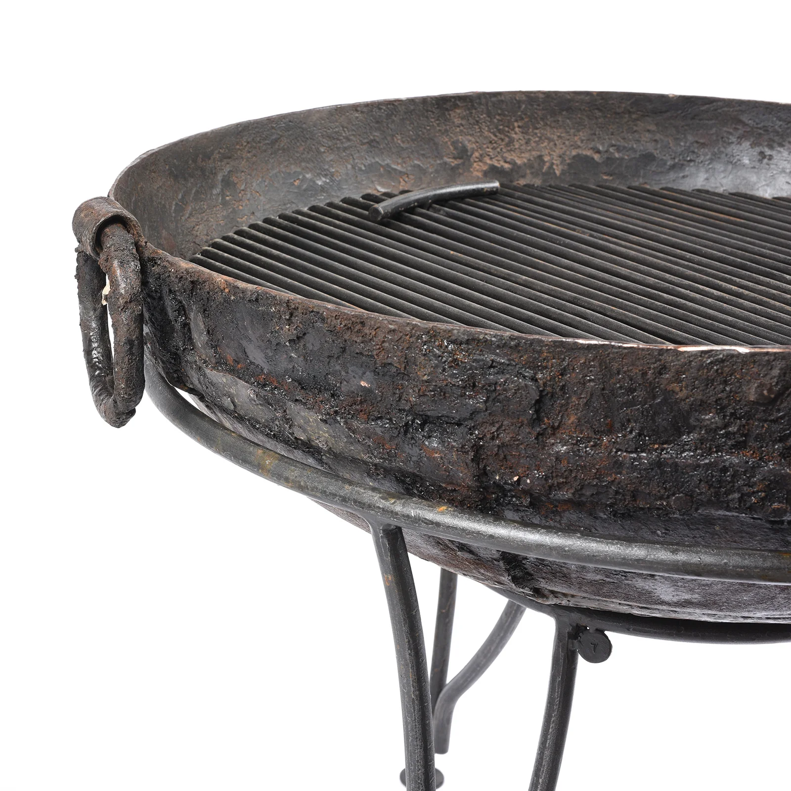 Old 1920's Kadai - Indian Fire Bowl On Stand From Rajasthan - 79cm - Image 4