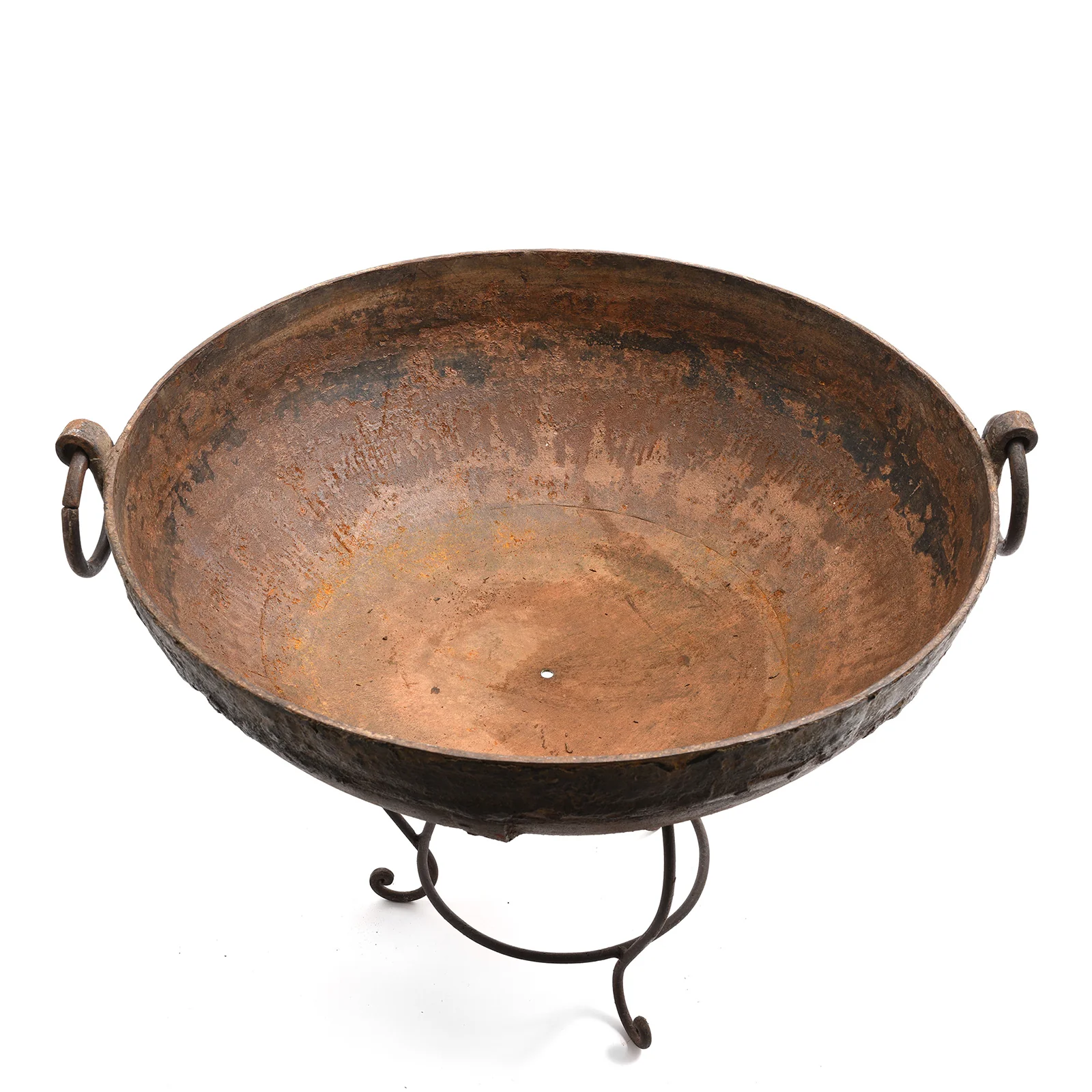 Old 1920's Kadai - Indian Fire Bowl On Stand From Rajasthan - 82cm - Image 4